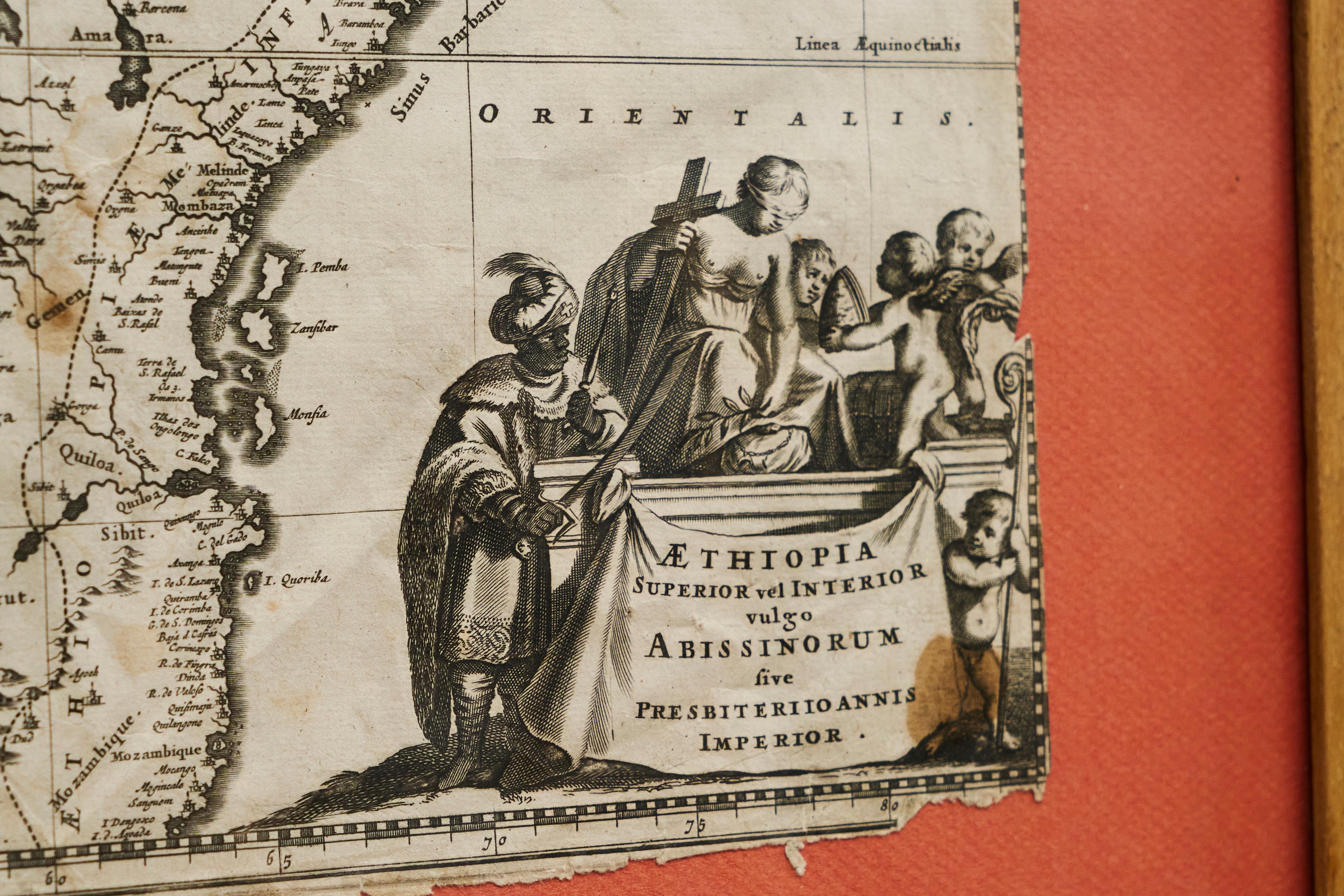Willem Janszoon Blaeu Rare Original 17th Century Map of Ethiopia in a Pine Frame For Sale 7