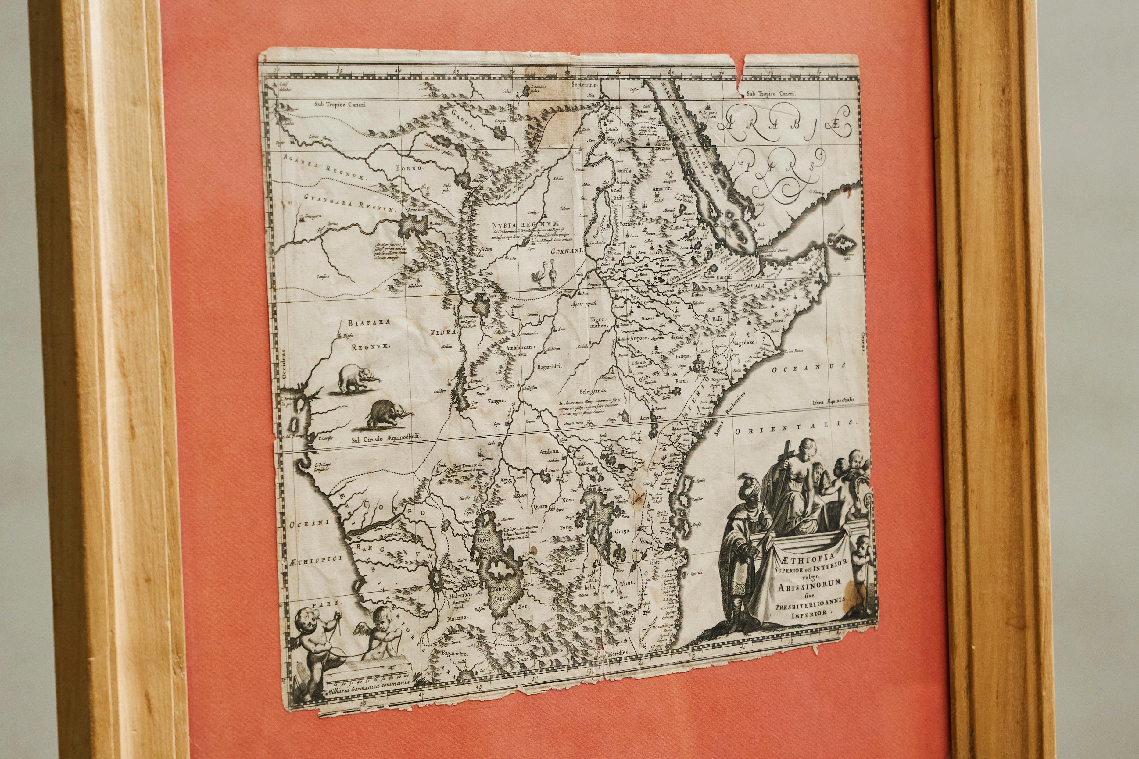 Willem Janszoon Blaeu Rare Original 17th Century Map of Ethiopia in a Pine Frame In Good Condition For Sale In Meer, VAN