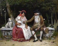 19th Century historical Italian genre scene of a woman & baby sat next to a man