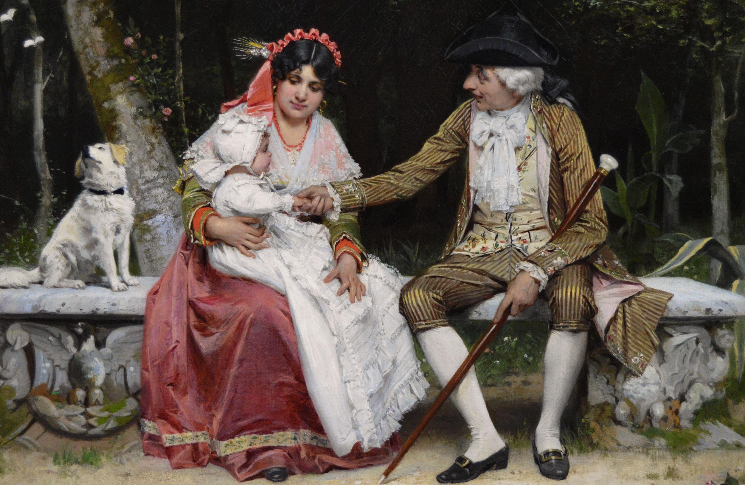 19th Century historical Italian genre scene of a woman & baby sat next to a man - Victorian Painting by Willem Johannes Martens