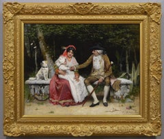 Antique 19th Century historical Italian genre scene of a woman & baby sat next to a man