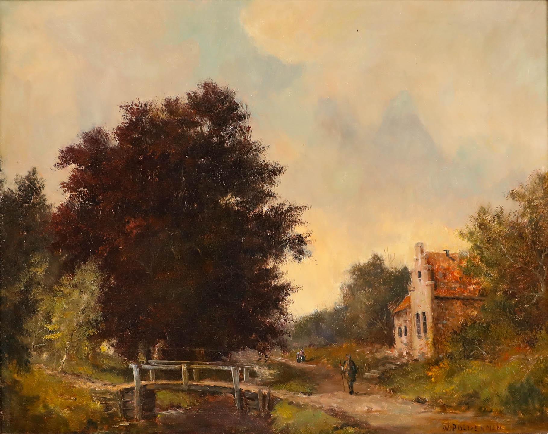 Willem Polderman (1913-1983) - Gerahmt Mitte 20. Jahrhundert Öl, Niederländische Landschaft im Angebot 1