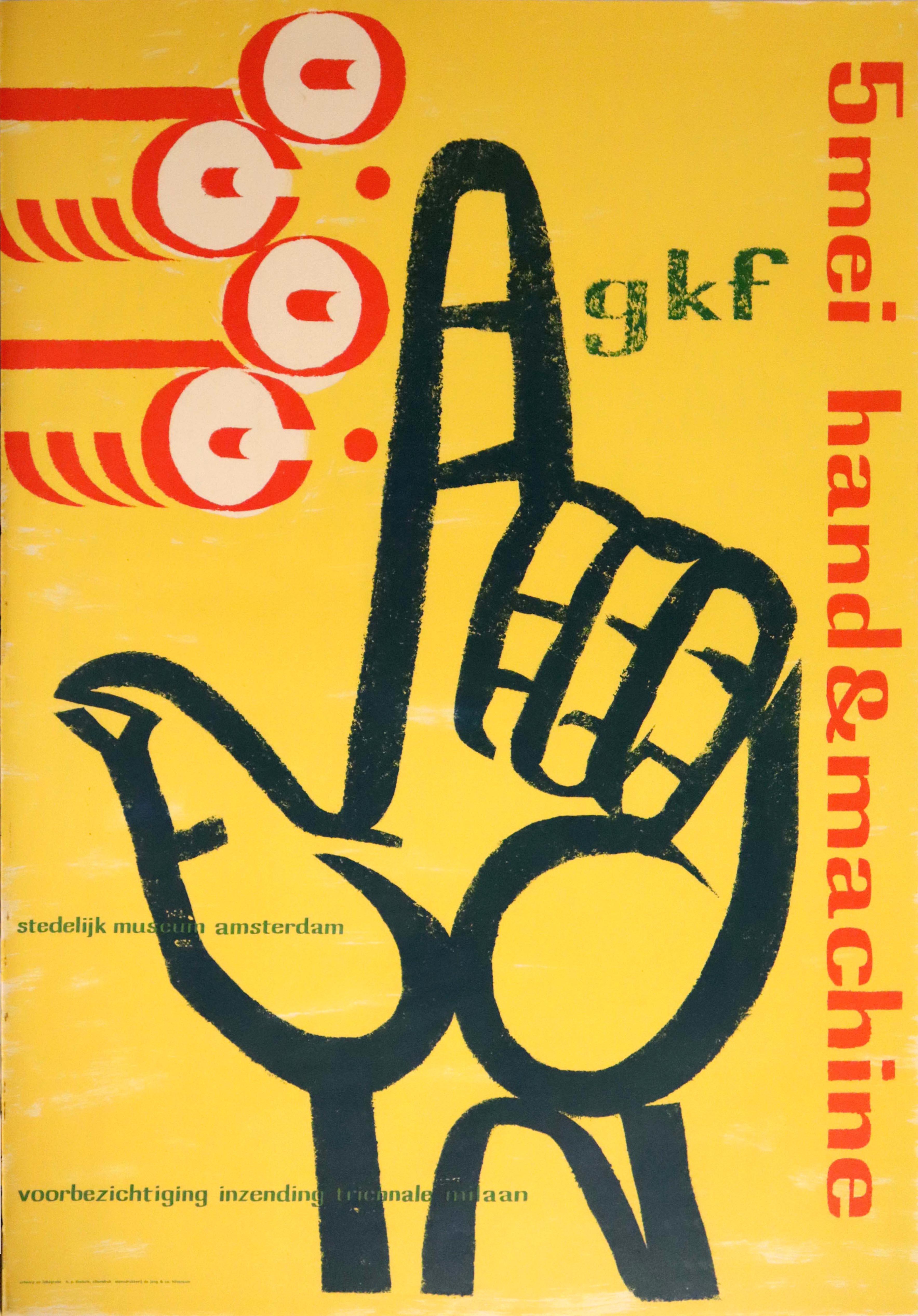 Willem Sandberg Print - Original Vintage Poster For The GKF Exhibition Hand And Machine Stedelijk Museum