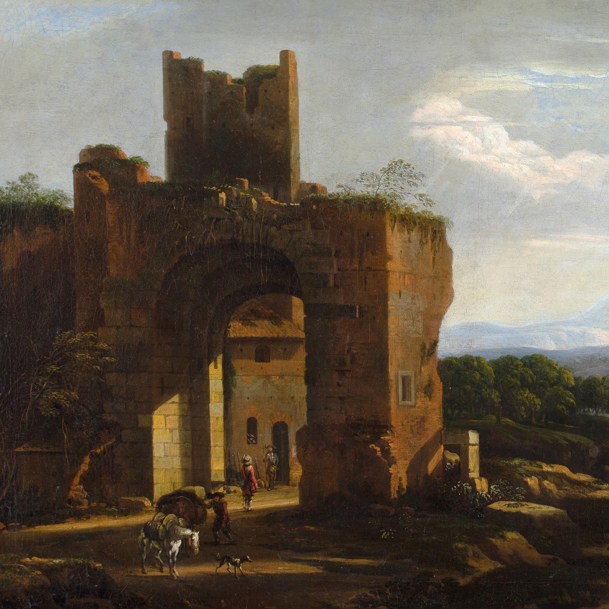 Willem Van Bemmel (Attribuito), Capriccio all'italiana con rovine e viaggiatori 4