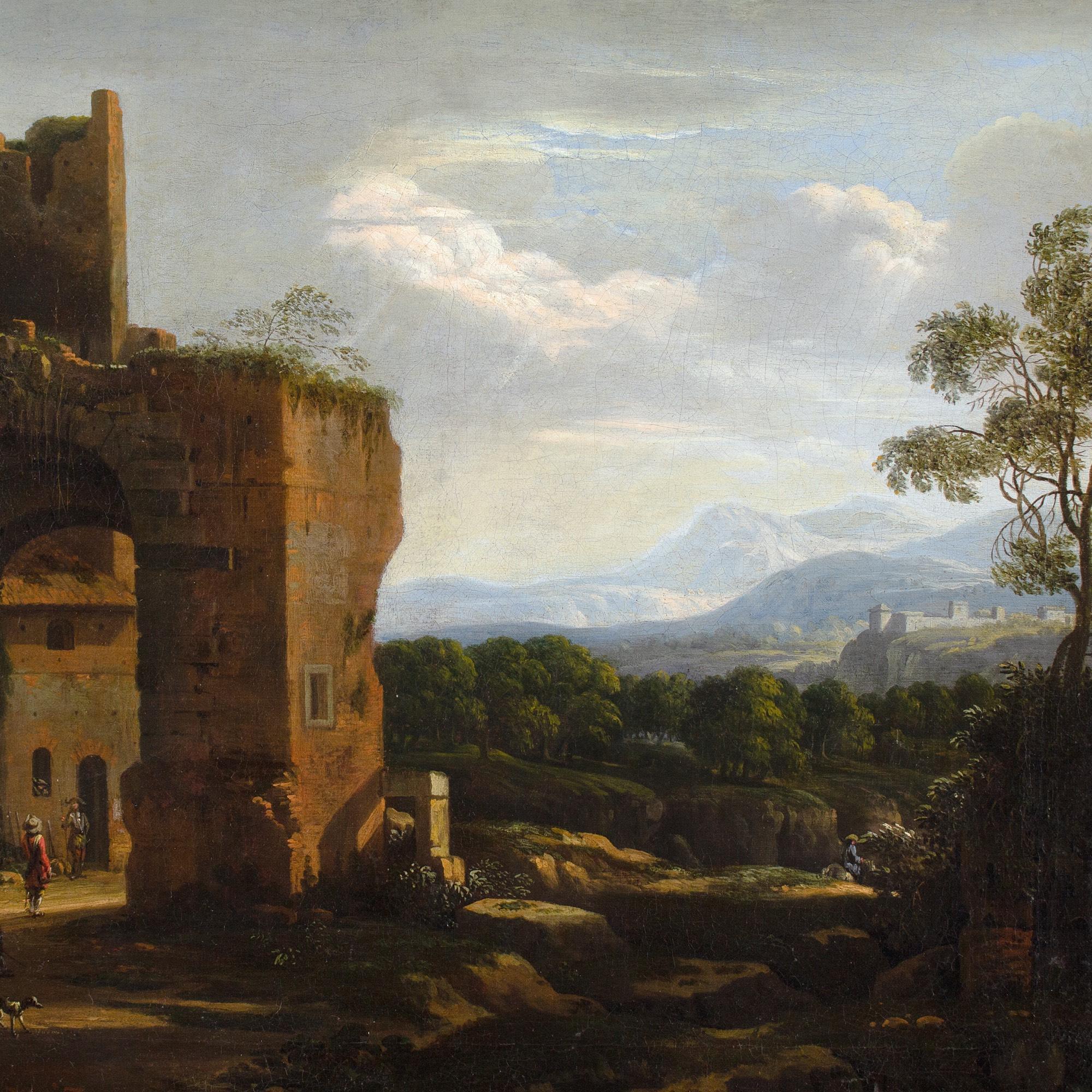 Willem Van Bemmel (Attribuito), Capriccio all'italiana con rovine e viaggiatori 5