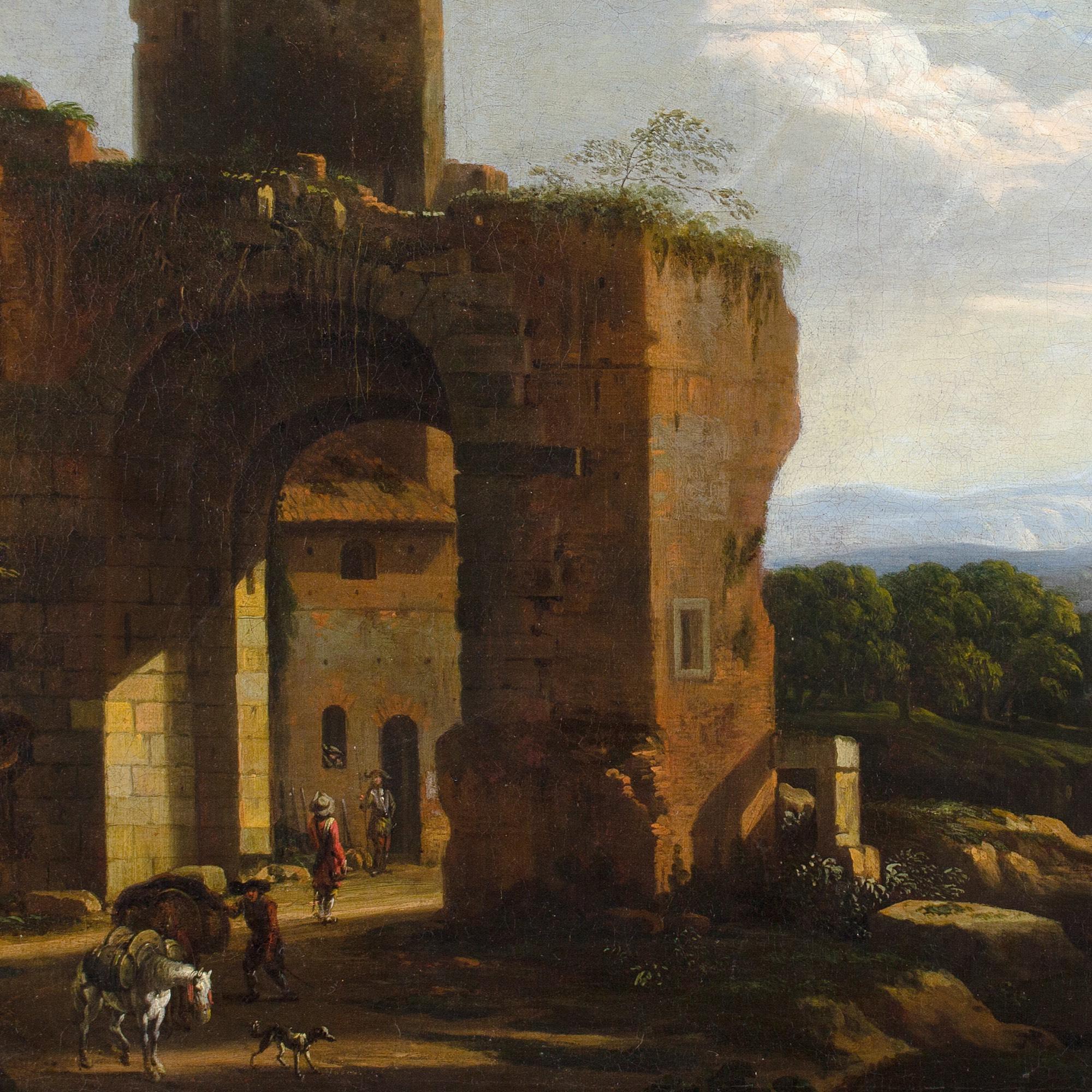 Willem Van Bemmel (Attribuito), Capriccio all'italiana con rovine e viaggiatori 6