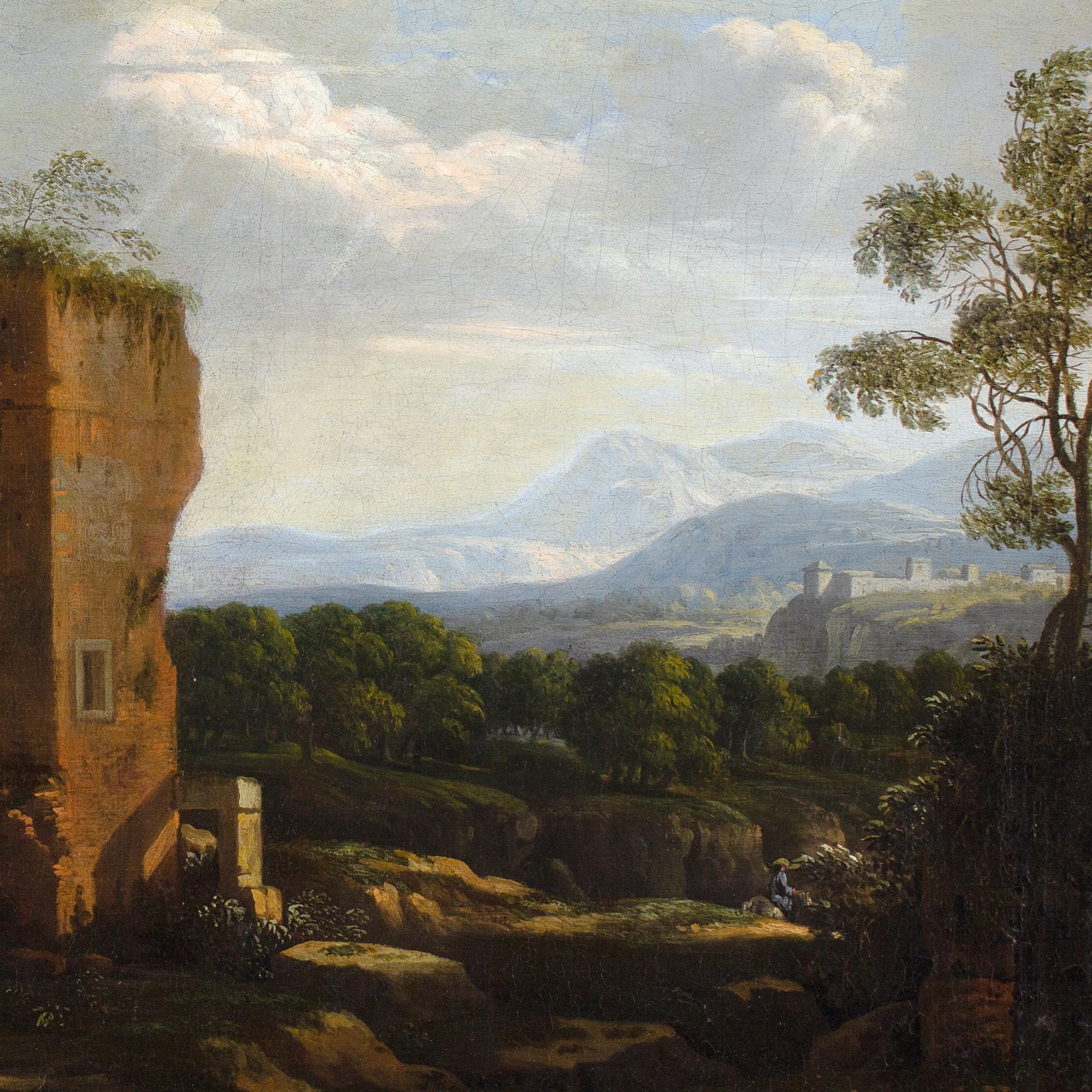 Willem Van Bemmel (Attribuito), Capriccio all'italiana con rovine e viaggiatori 7