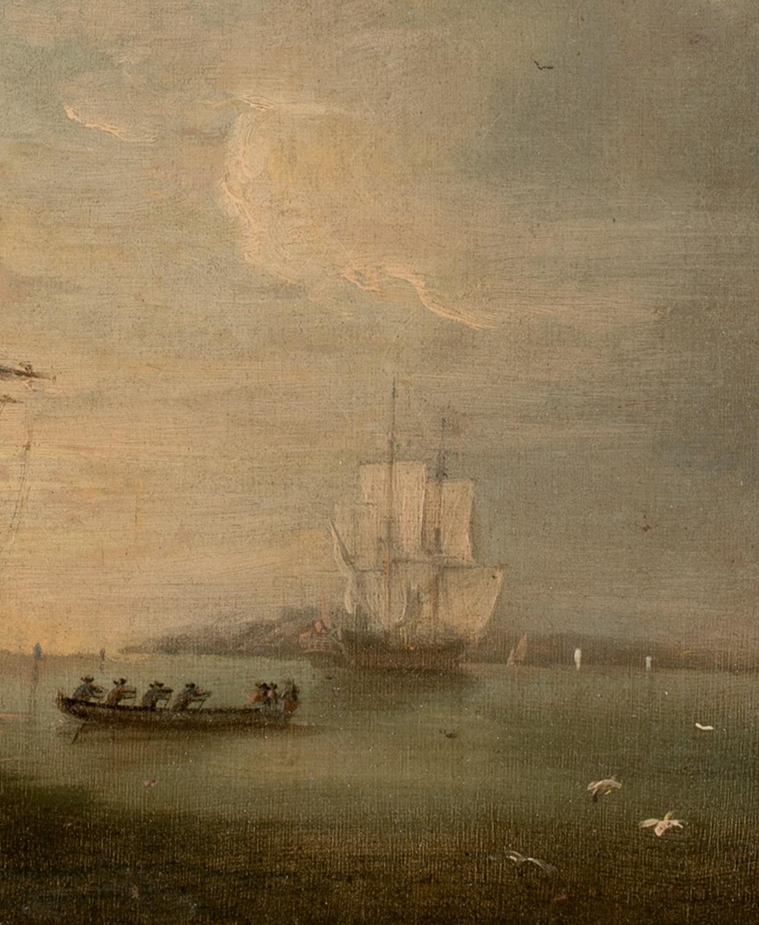 British Royal Navy Fleet Anchored Off The Coast At Sunset, 17th Century  1