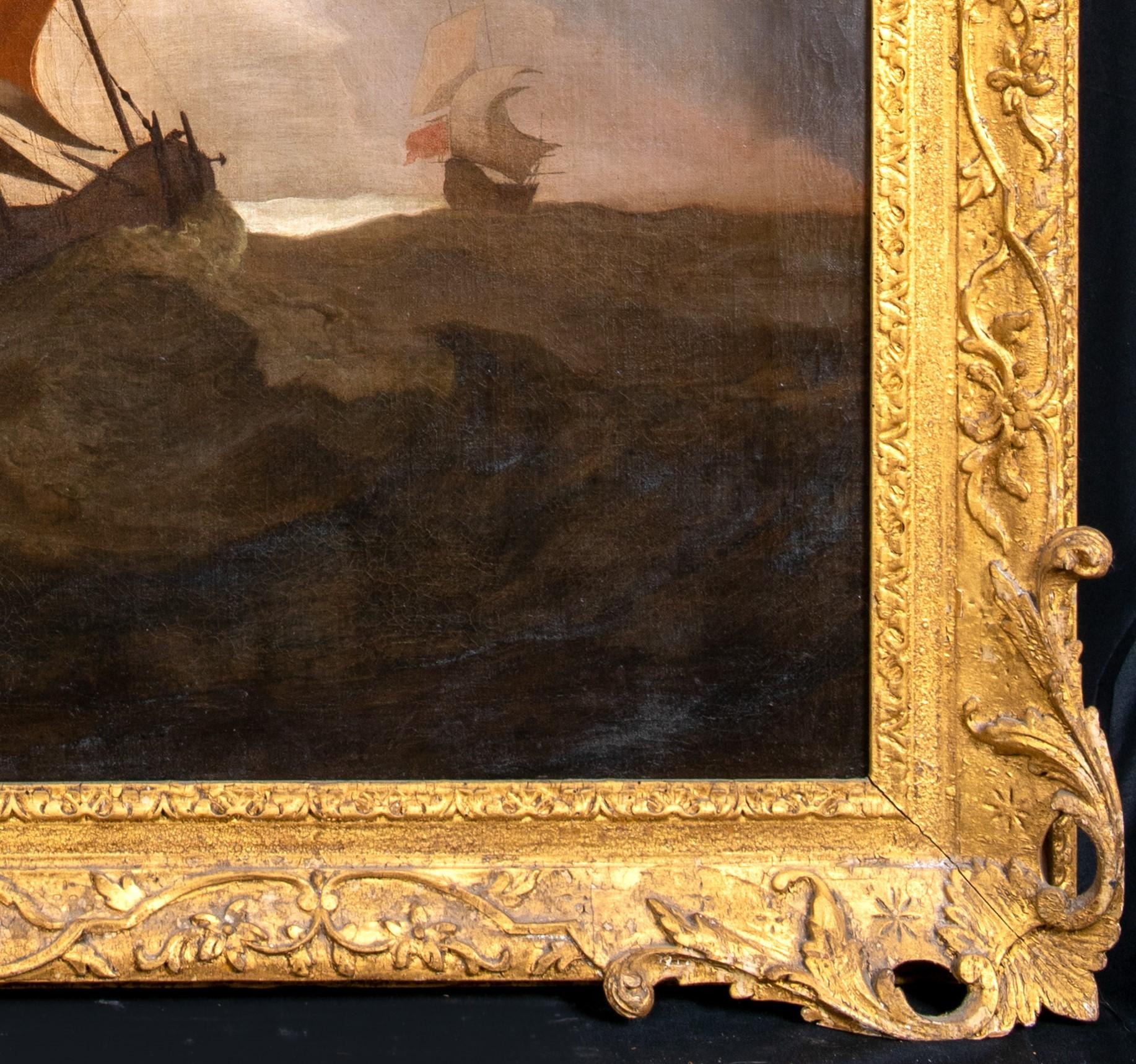 Dutch Ships In A Storm, 17th Century - Beige Landscape Painting by Wilhelm van de Velde the Younger