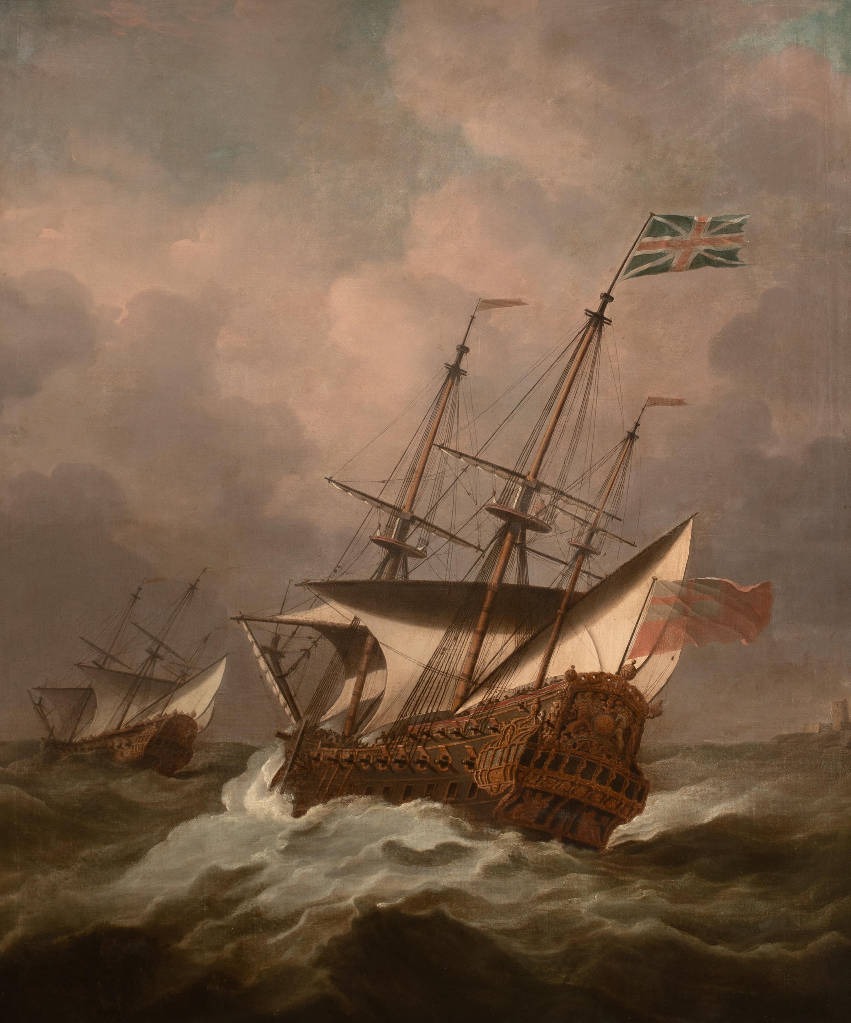 HMS Resolution im Orkan, 17. Jahrhundert  Willem Van De Velde (1633-1707) (Braun), Landscape Painting, von Wilhelm van de Velde the Younger