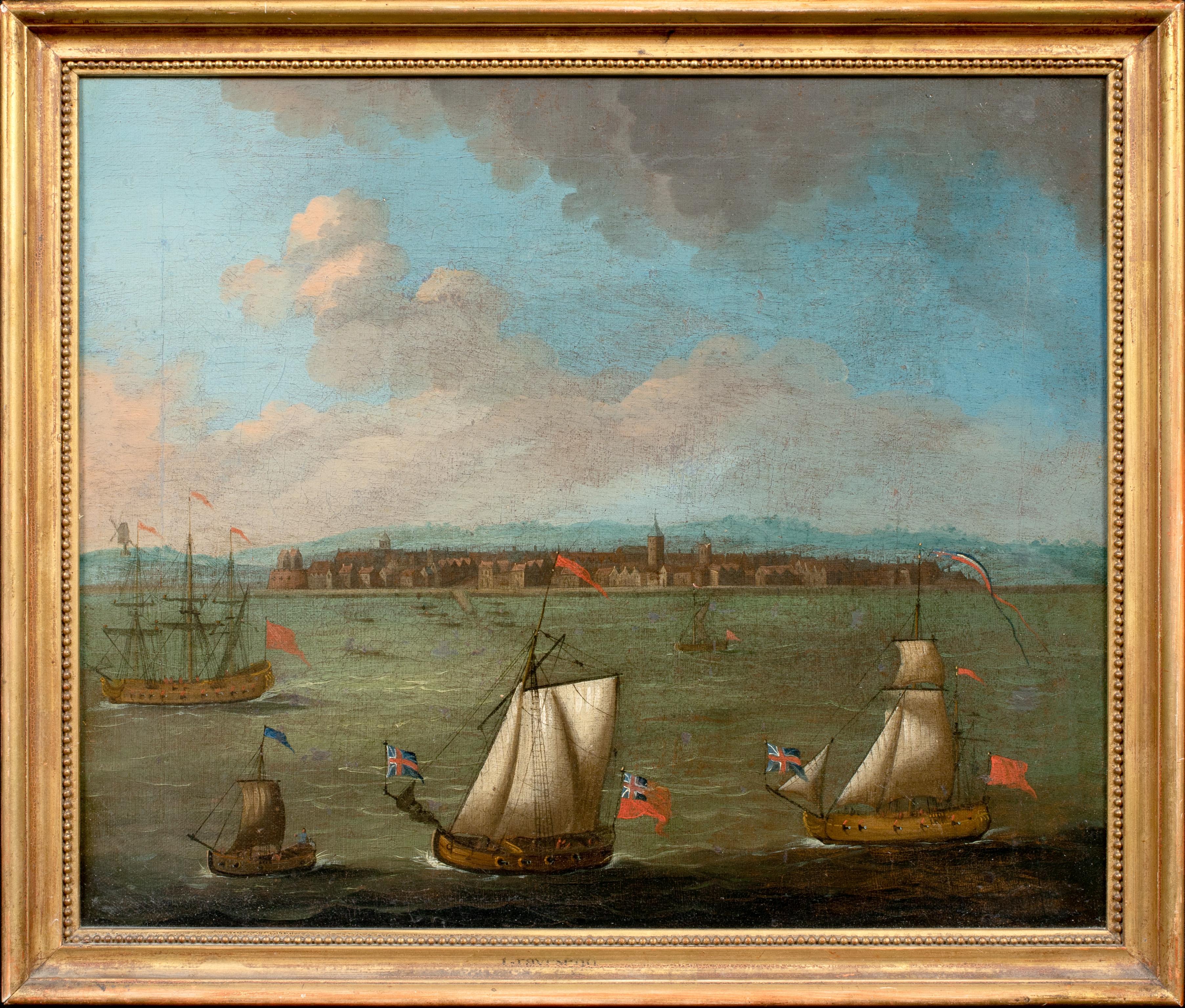 The British Royal Navy Off Gravesend, 17th Century   - Painting by Wilhelm van de Velde the Younger