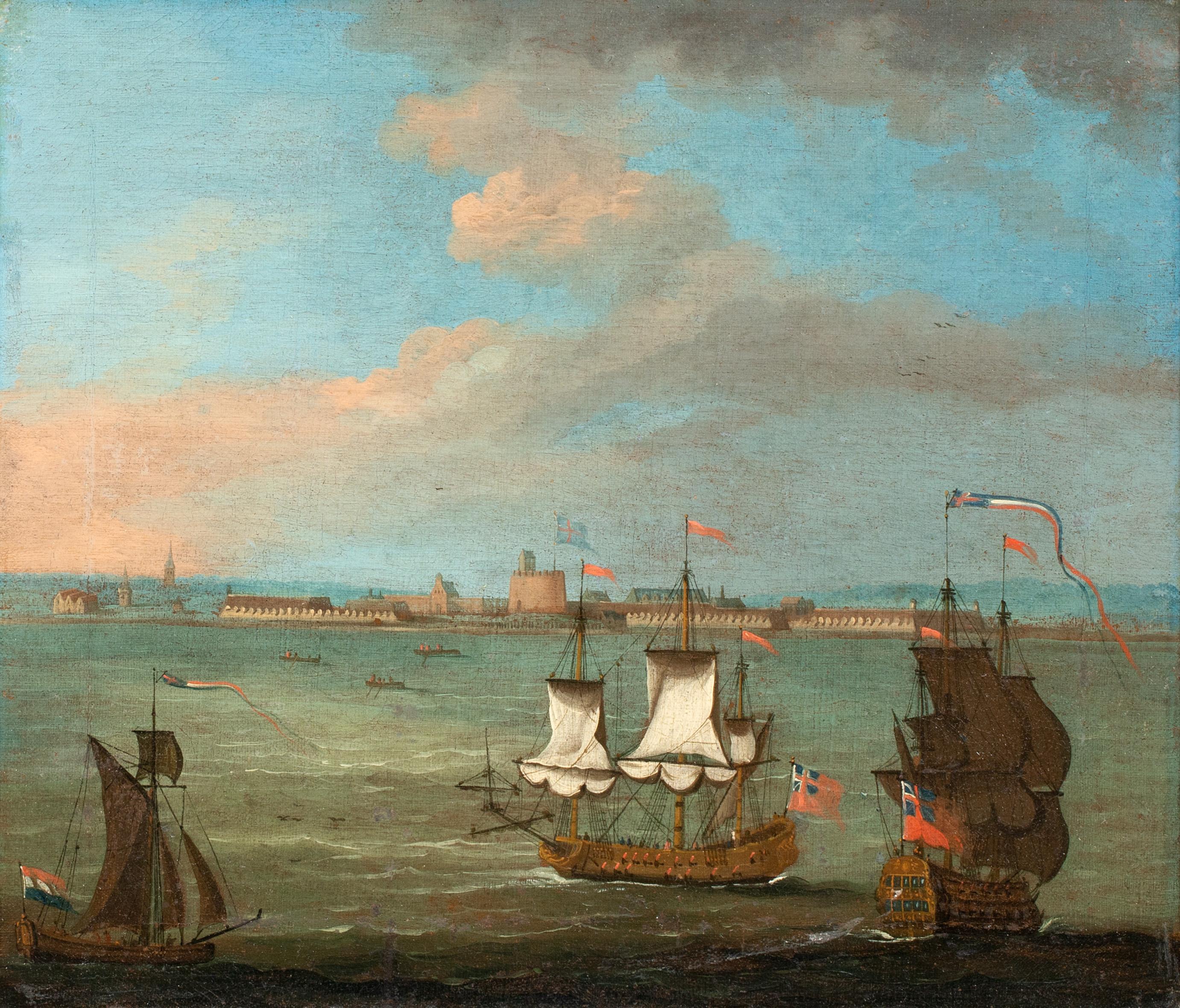 The British Royal Navy Off Tilbury, 17th Century   - Painting by Wilhelm van de Velde the Younger