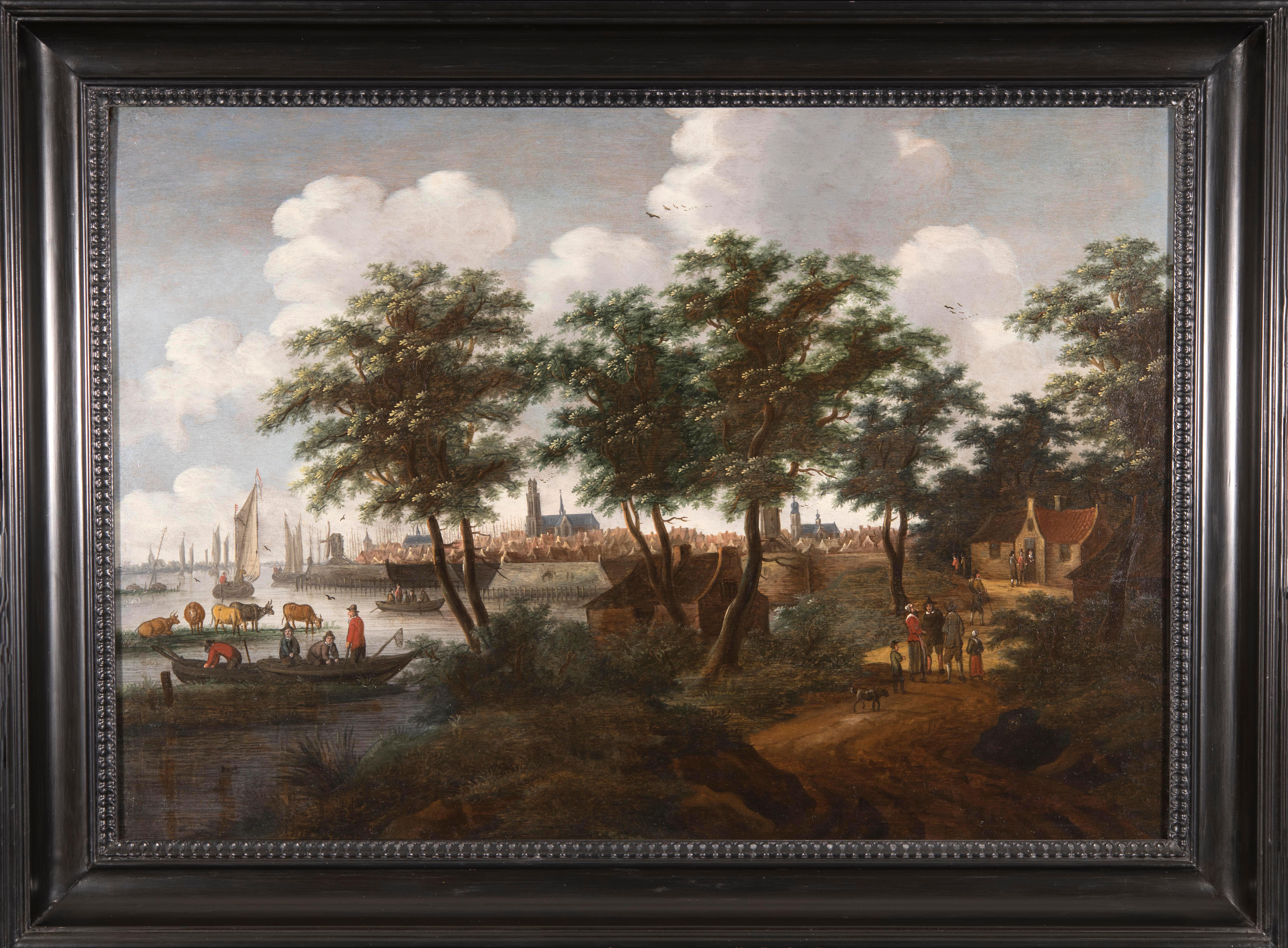 View of the city of Dordrecht - Painting by Willem van Drillenburg
