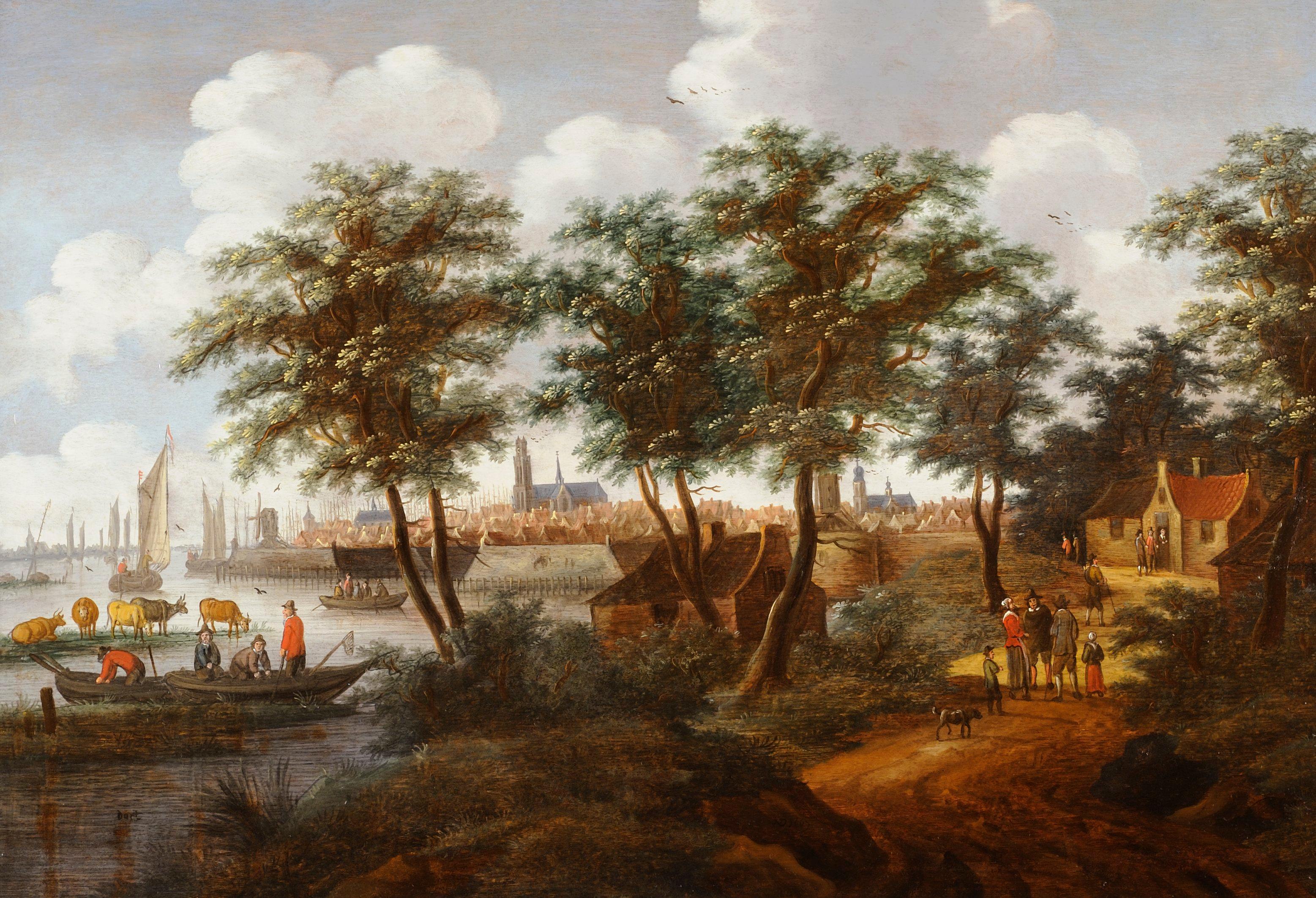 Willem van Drillenburg Landscape Painting - View of the city of Dordrecht