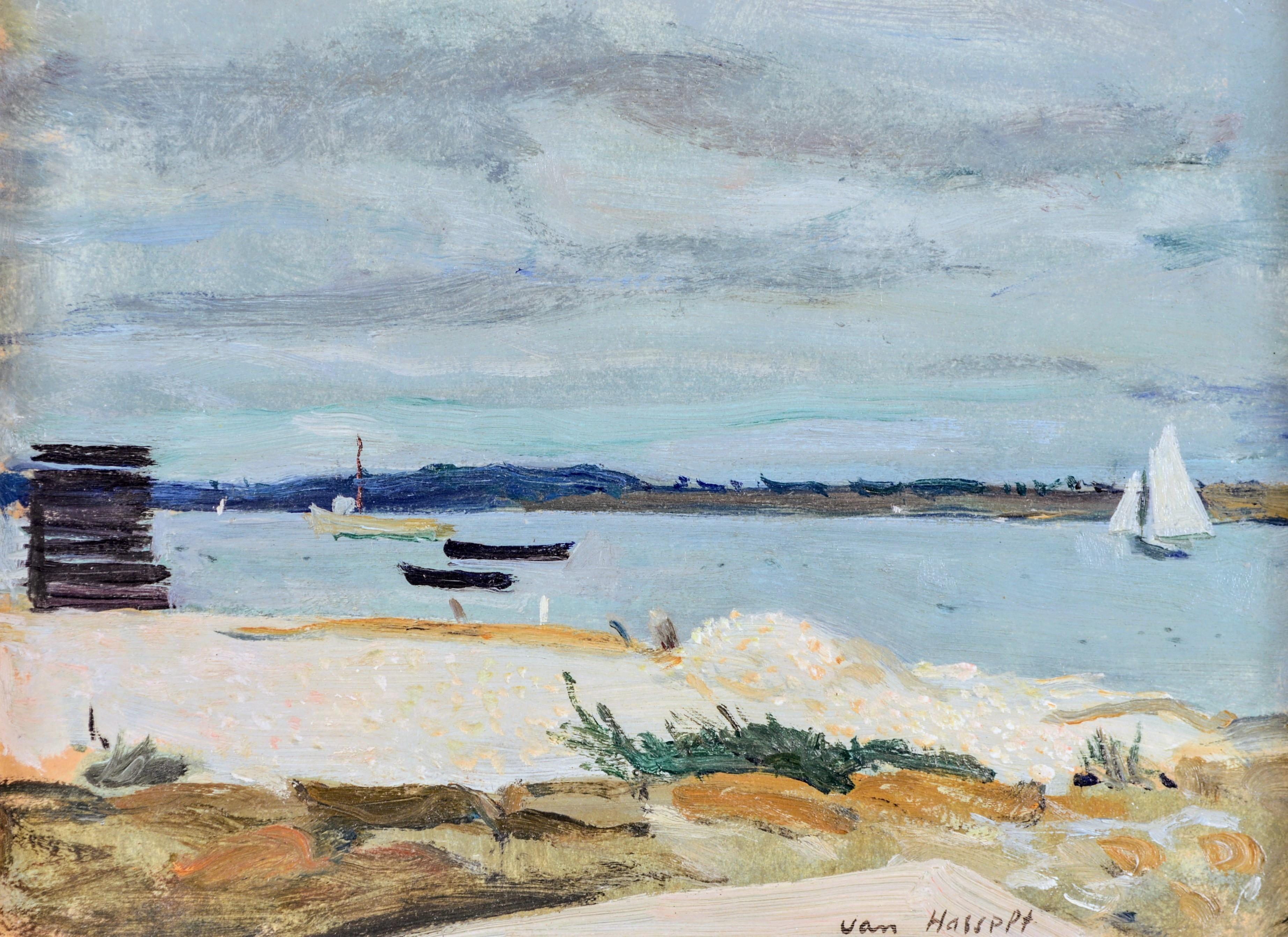 Locmariaquer - Frankreich Impressionistisches Gemälde der Bretagne, Strand- und Küstenlandschaft (Braun), Landscape Painting, von William Van Hasselt