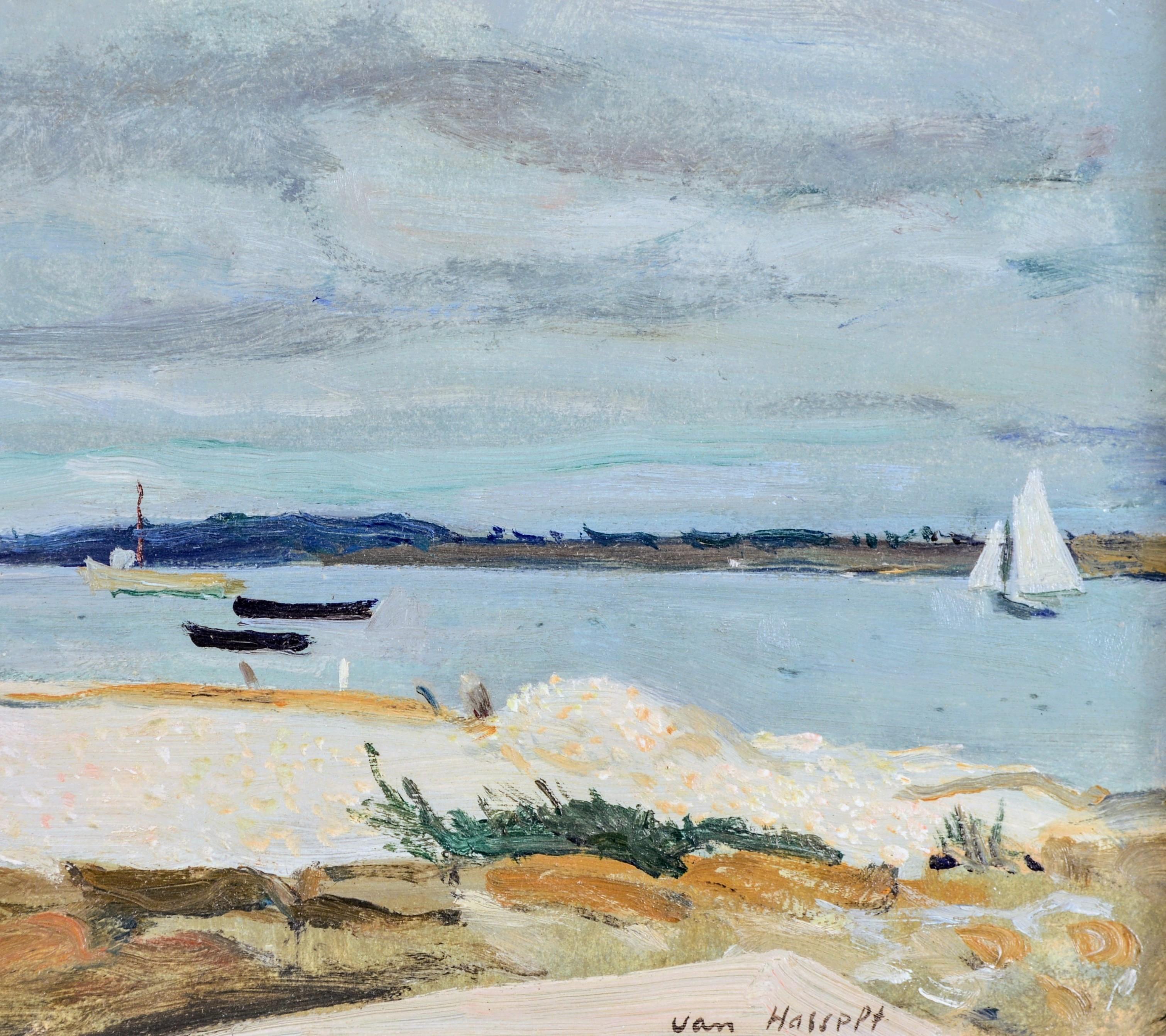 Locmariaquer - Frankreich Impressionistisches Gemälde der Bretagne, Strand- und Küstenlandschaft im Angebot 1