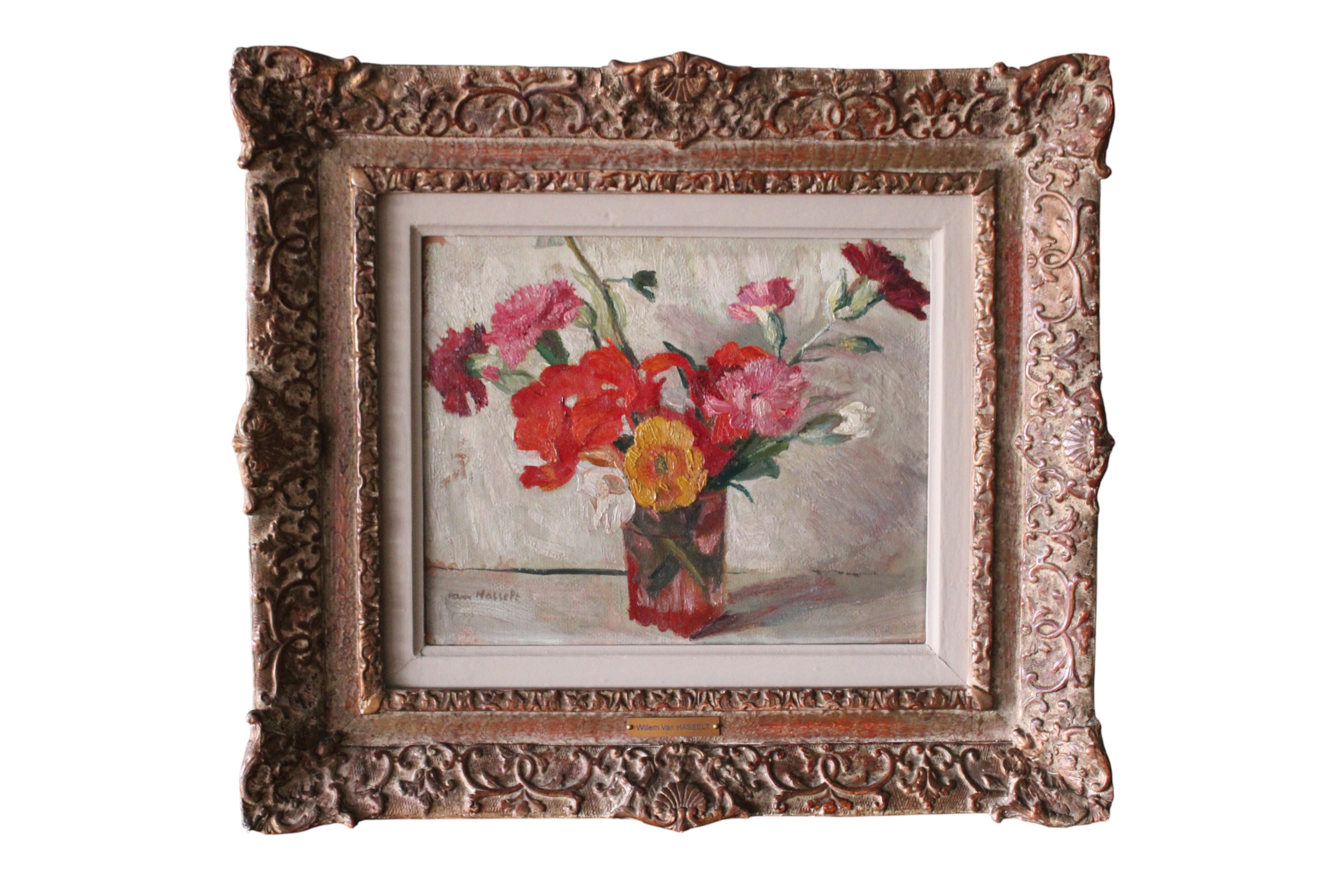 Vintage Stillleben Ölgemälde eines Blumenstraußes, original Blumengemälde