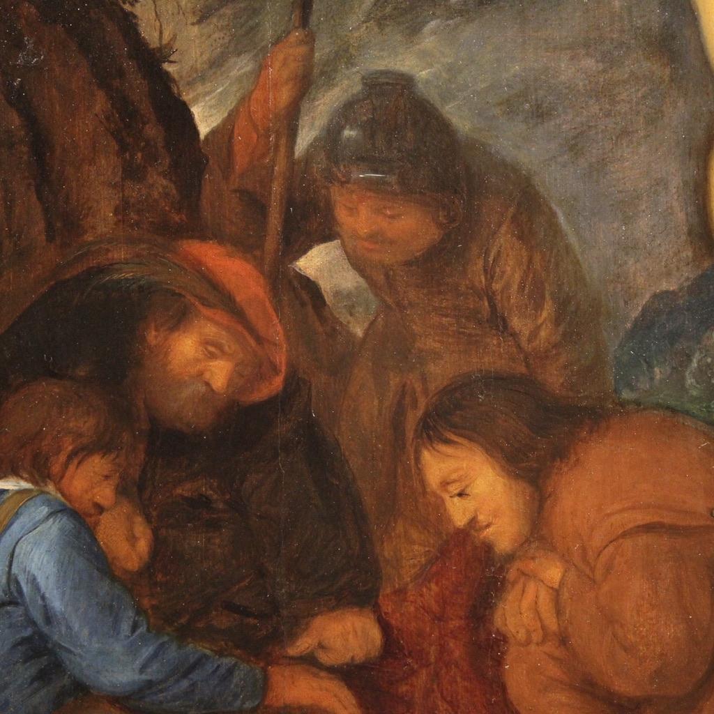 17th Century Oil on Panel Flemish Antique Religious Painting, 1650 For Sale 11