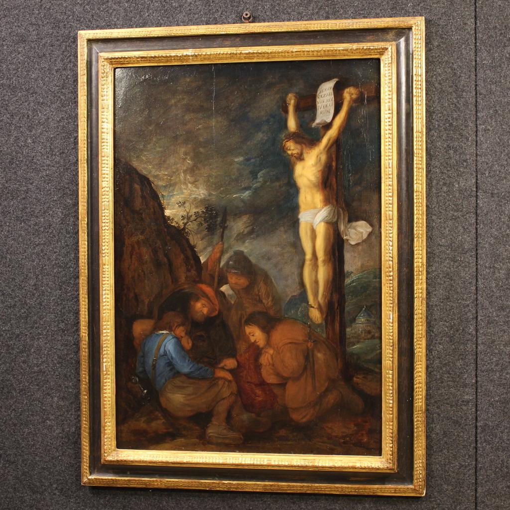 17th Century Oil on Panel Flemish Antique Religious Painting, 1650 For Sale 12