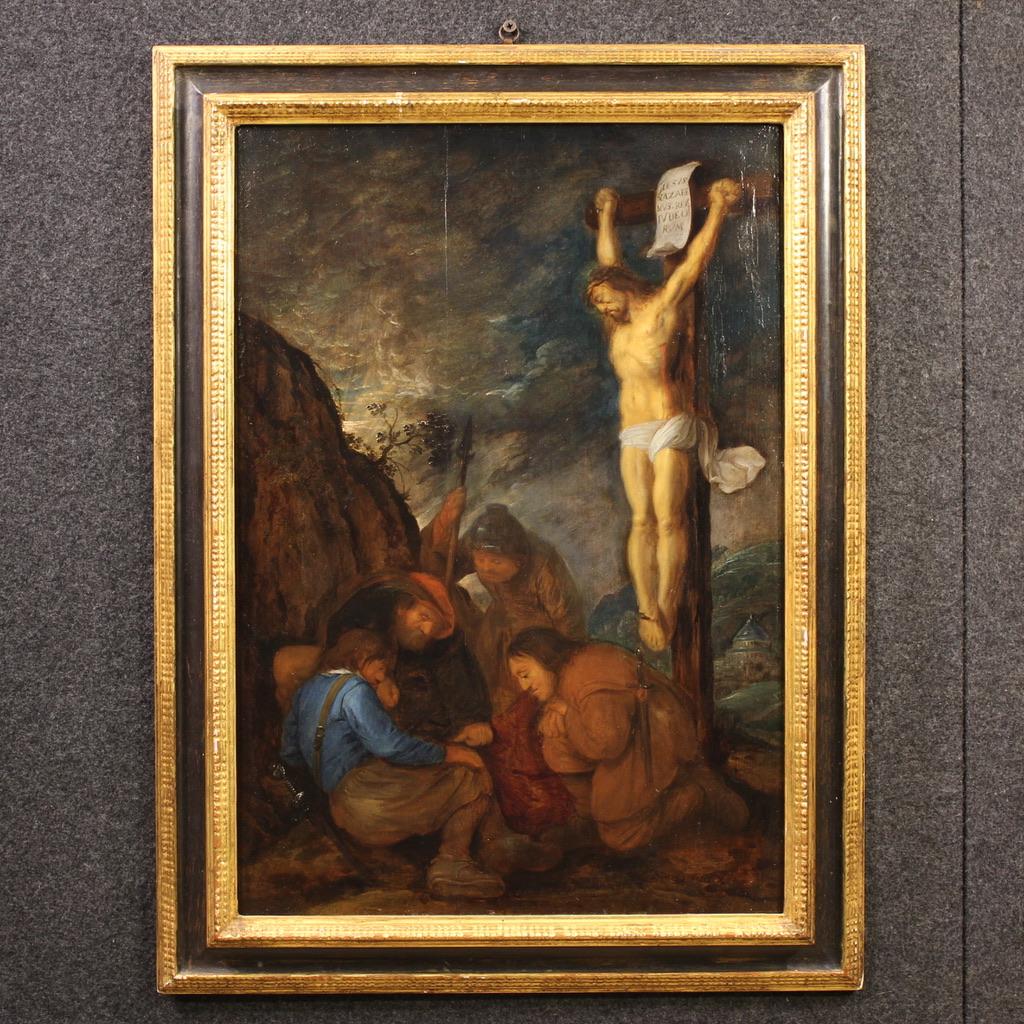 Huile sur panneau du 17e siècle Peinture religieuse flamande ancienne, 1650