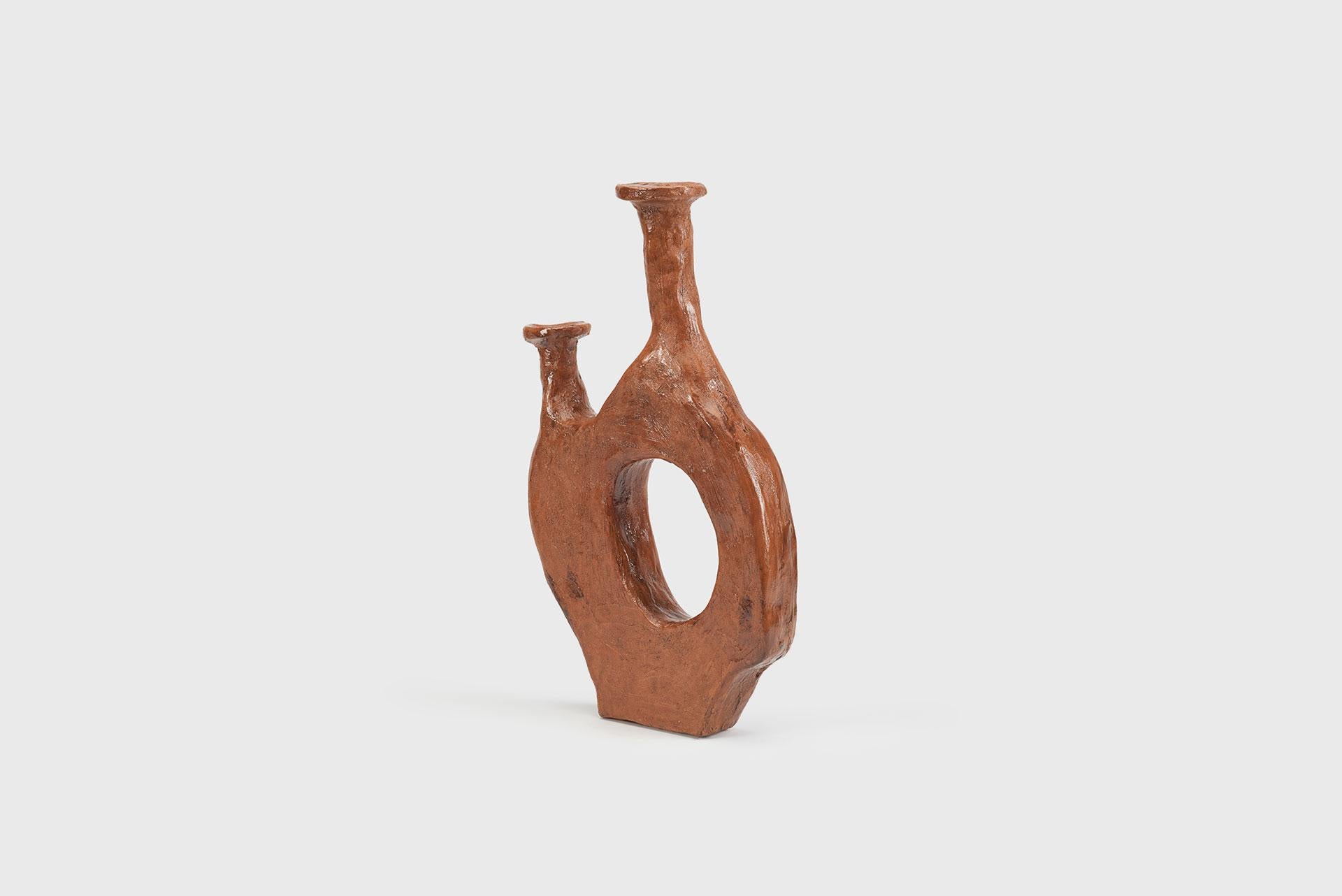 Dutch Willem Van Hooff Contemporay Brown Ceramic Vase Model “Uble” Earthenware, Glazed