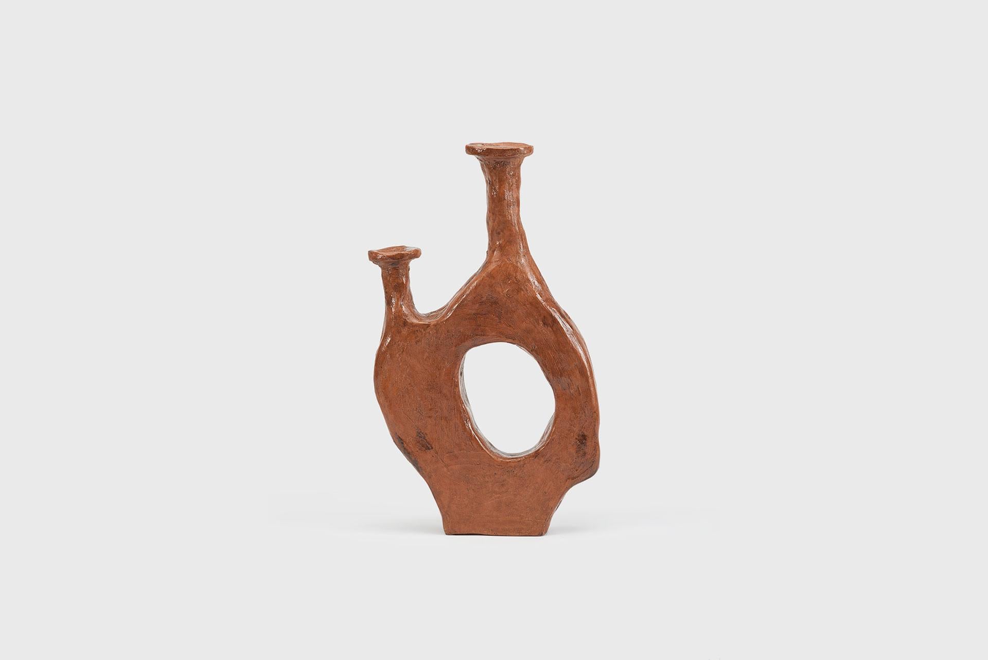 Contemporary Willem Van Hooff Contemporay Brown Ceramic Vase Model “Uble” Earthenware, Glazed