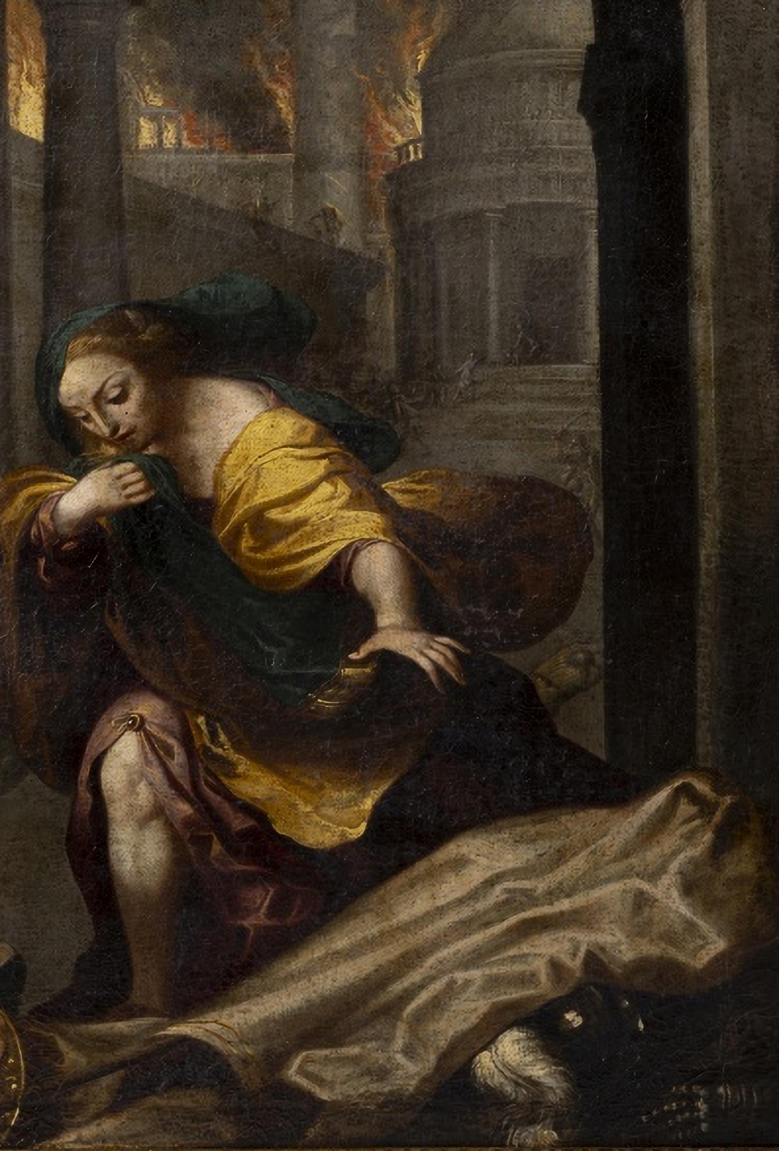 Baroque WILLEM VAN MIERIS (1662-1747) « Les Égyptes s'ébattent du Troy brûlant » de Federico Barocci en vente