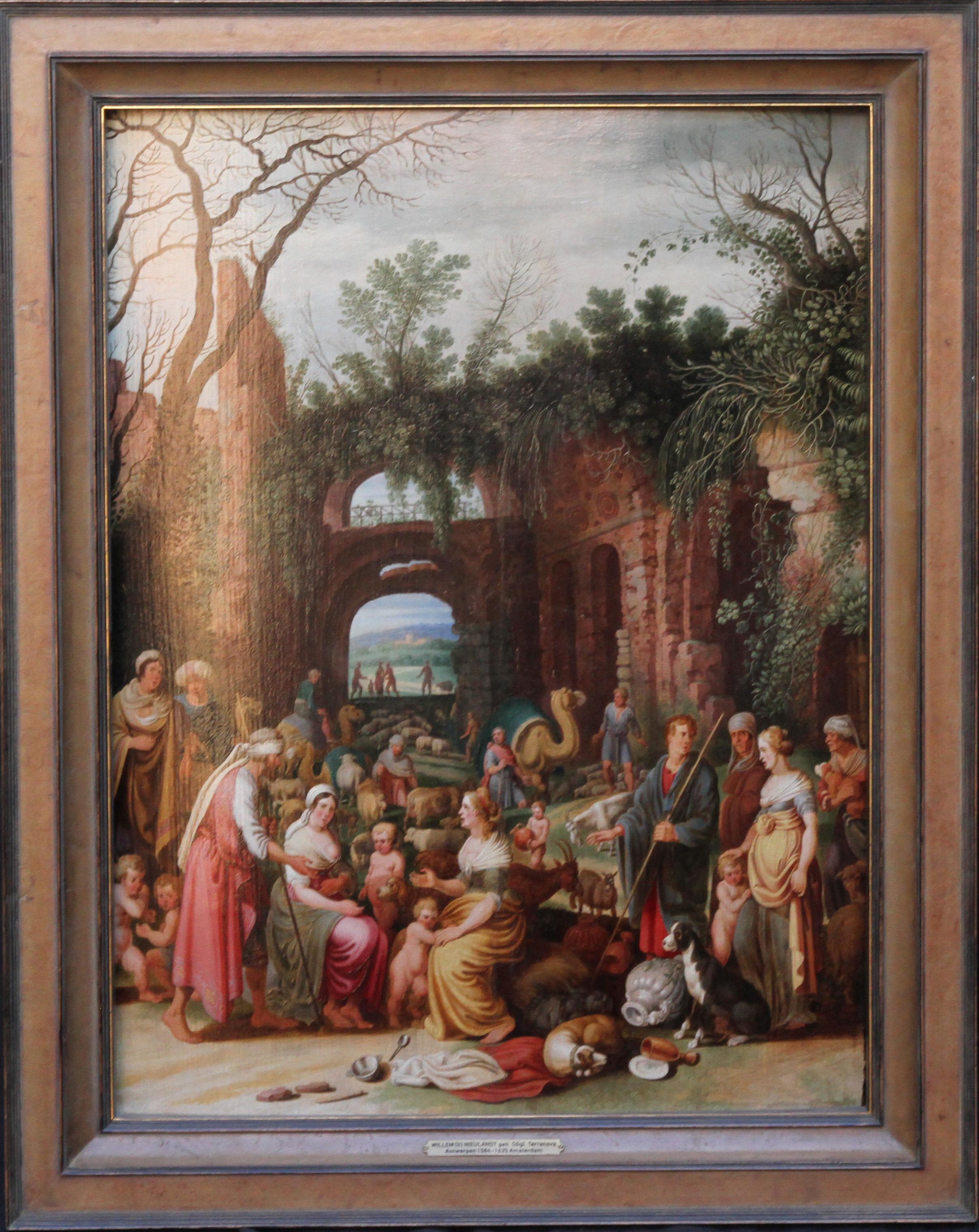 Willem van Nieulandt II Landscape Painting - Laban Demanding the Return of the Teraphim from Rachel - Dutch Old Master art
