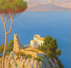 Peinture à l'huile de Willem Welters - Baie de Naples et Mont Vésuve