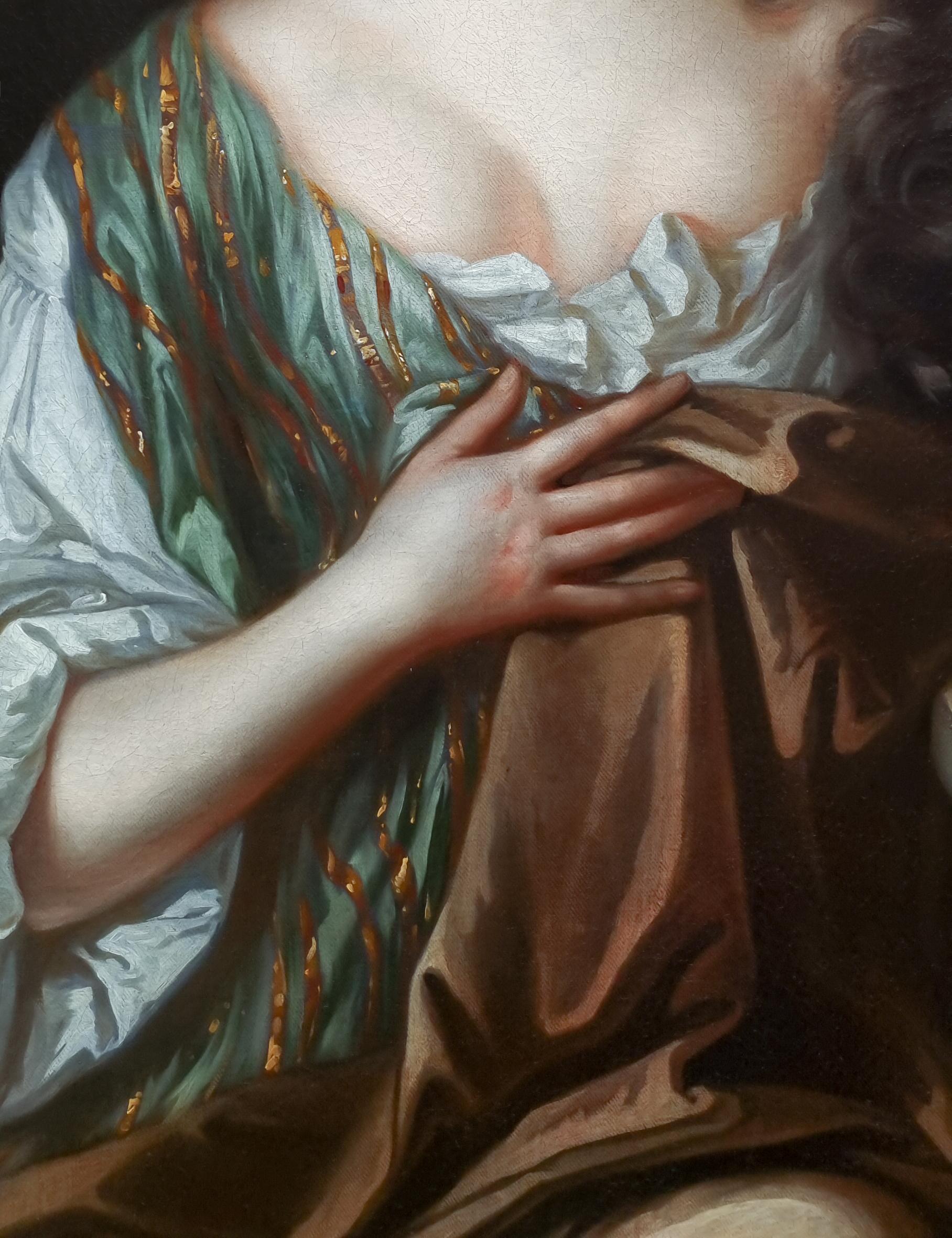 Portrait anglais d'une femme assise sur un socle dans un paysage boisé, huile sur toile 2