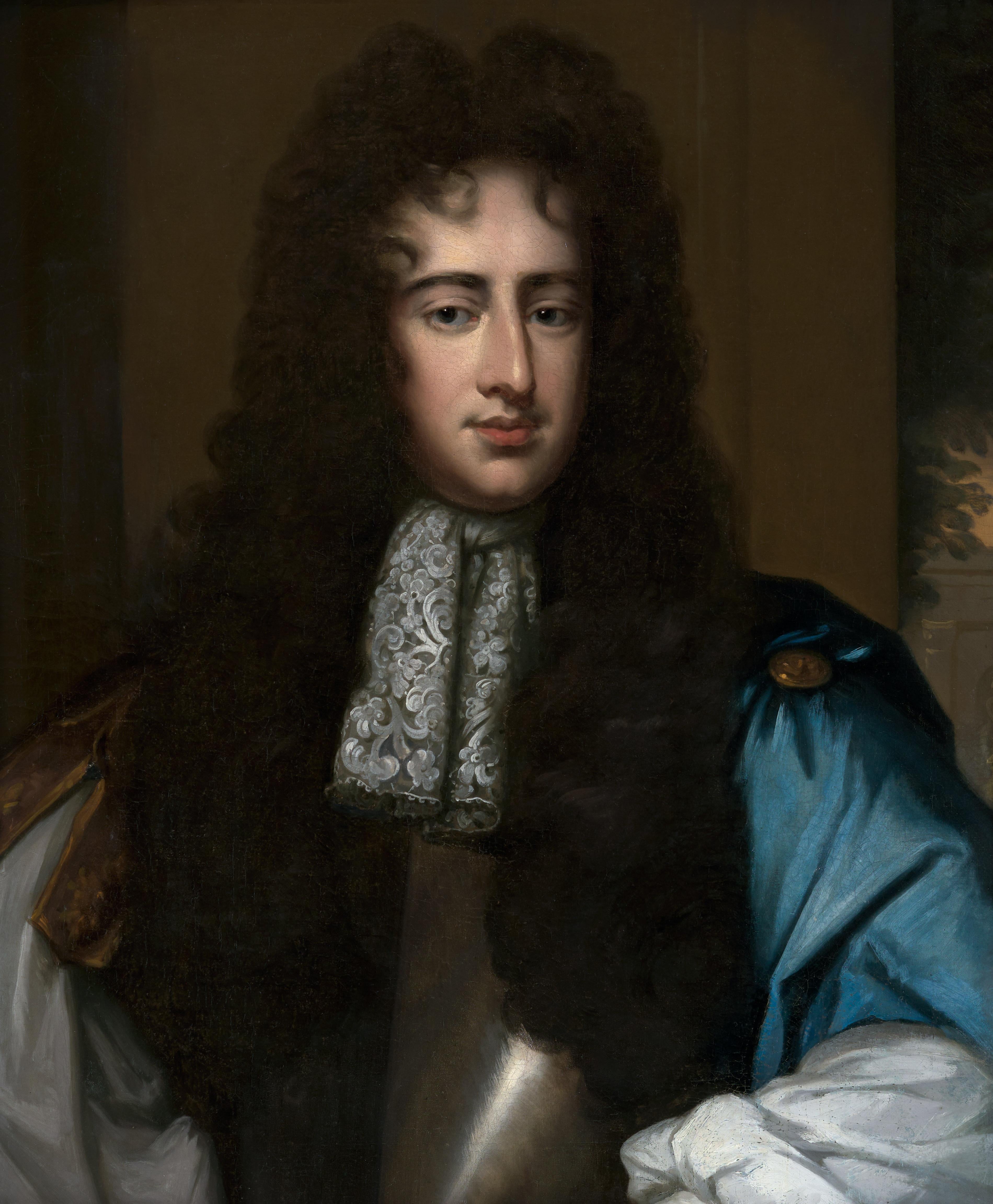 Portrait of Gentleman, Sir Henry Hobart, Blue Cloak & cravat, Wissing oil canvas For Sale 1