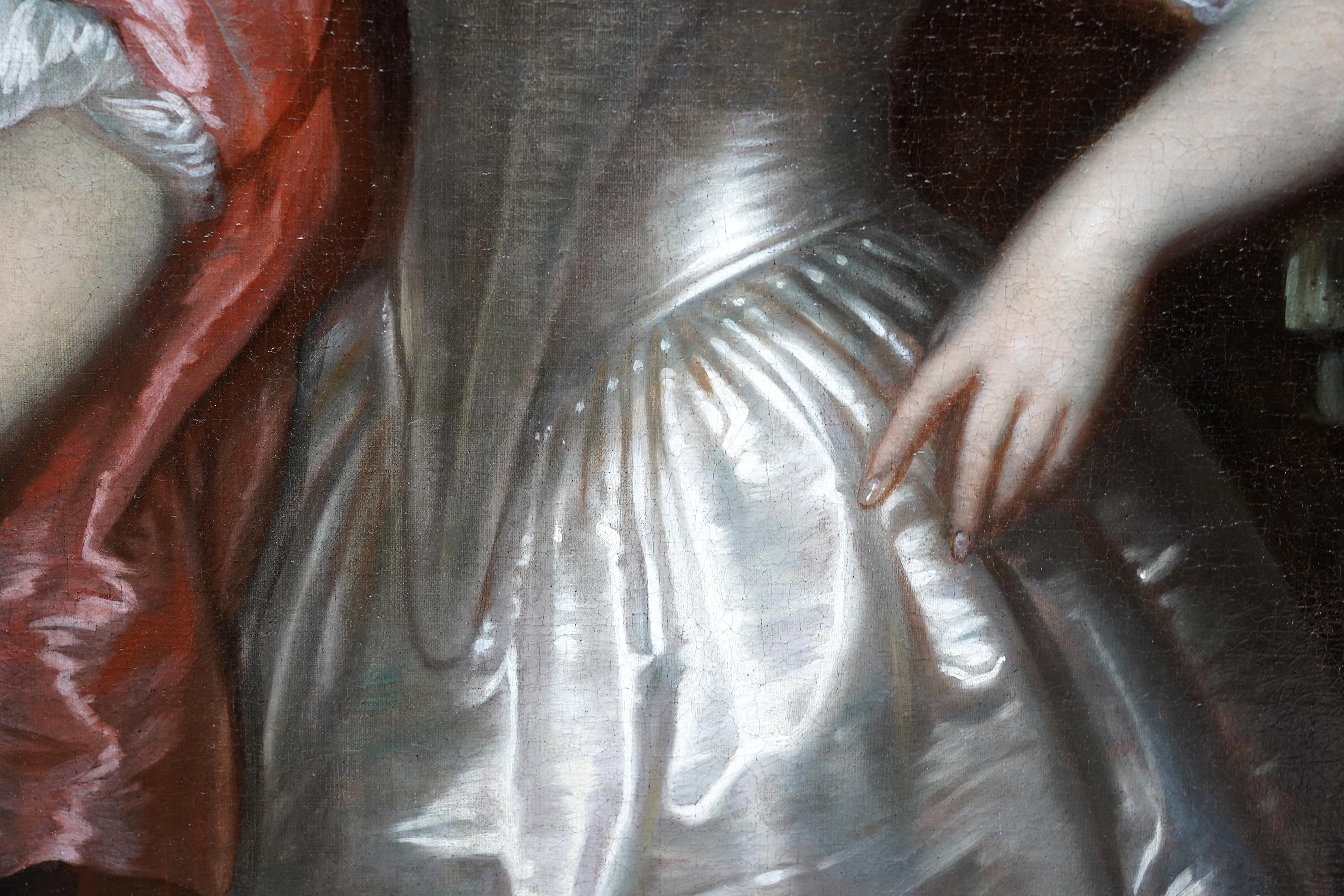 Portrait de femme en robe argentée - peinture à l'huile de portrait de maîtres anciens hollandais en vente 6