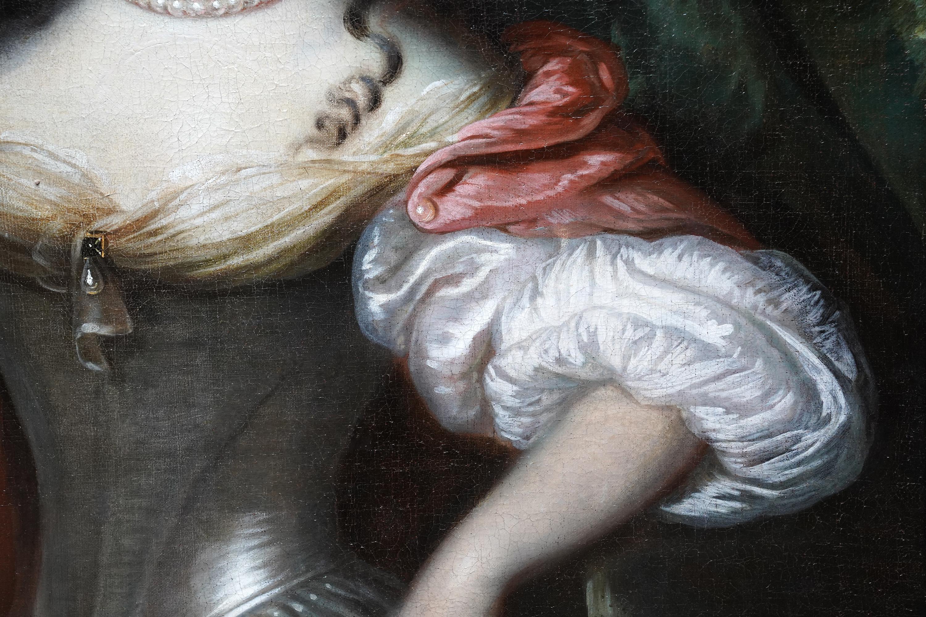 Retrato de dama vestida de plata - Pintura al óleo retrato de arte holandés del Viejo Maestro en venta 7
