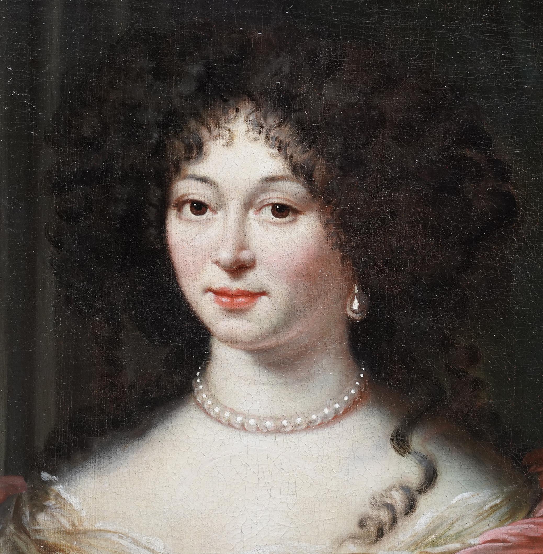 Retrato de dama vestida de plata - Pintura al óleo retrato de arte holandés del Viejo Maestro en venta 1