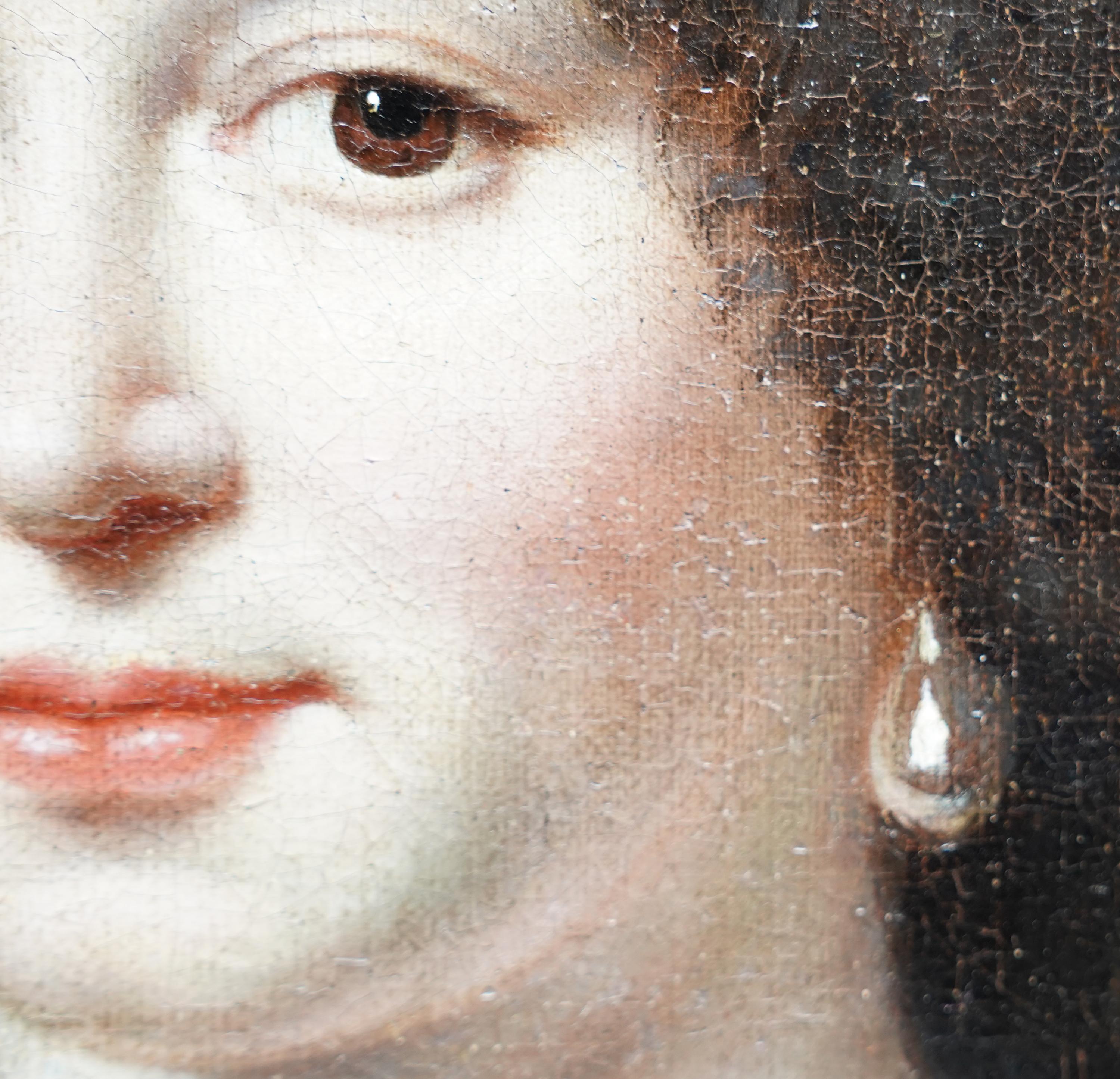 Portrait de femme en robe argentée - peinture à l'huile de portrait de maîtres anciens hollandais en vente 3