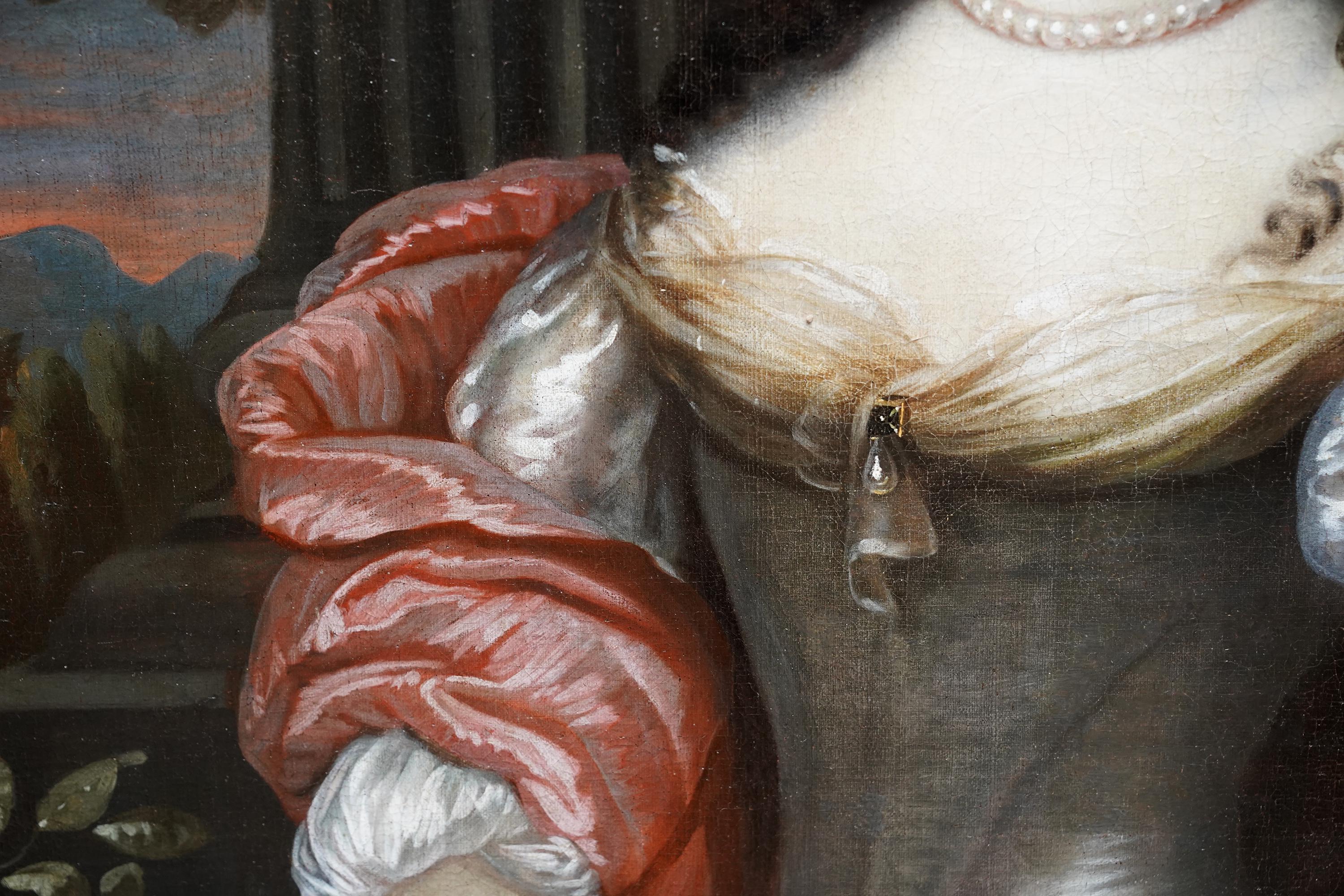 Retrato de dama vestida de plata - Pintura al óleo retrato de arte holandés del Viejo Maestro en venta 3