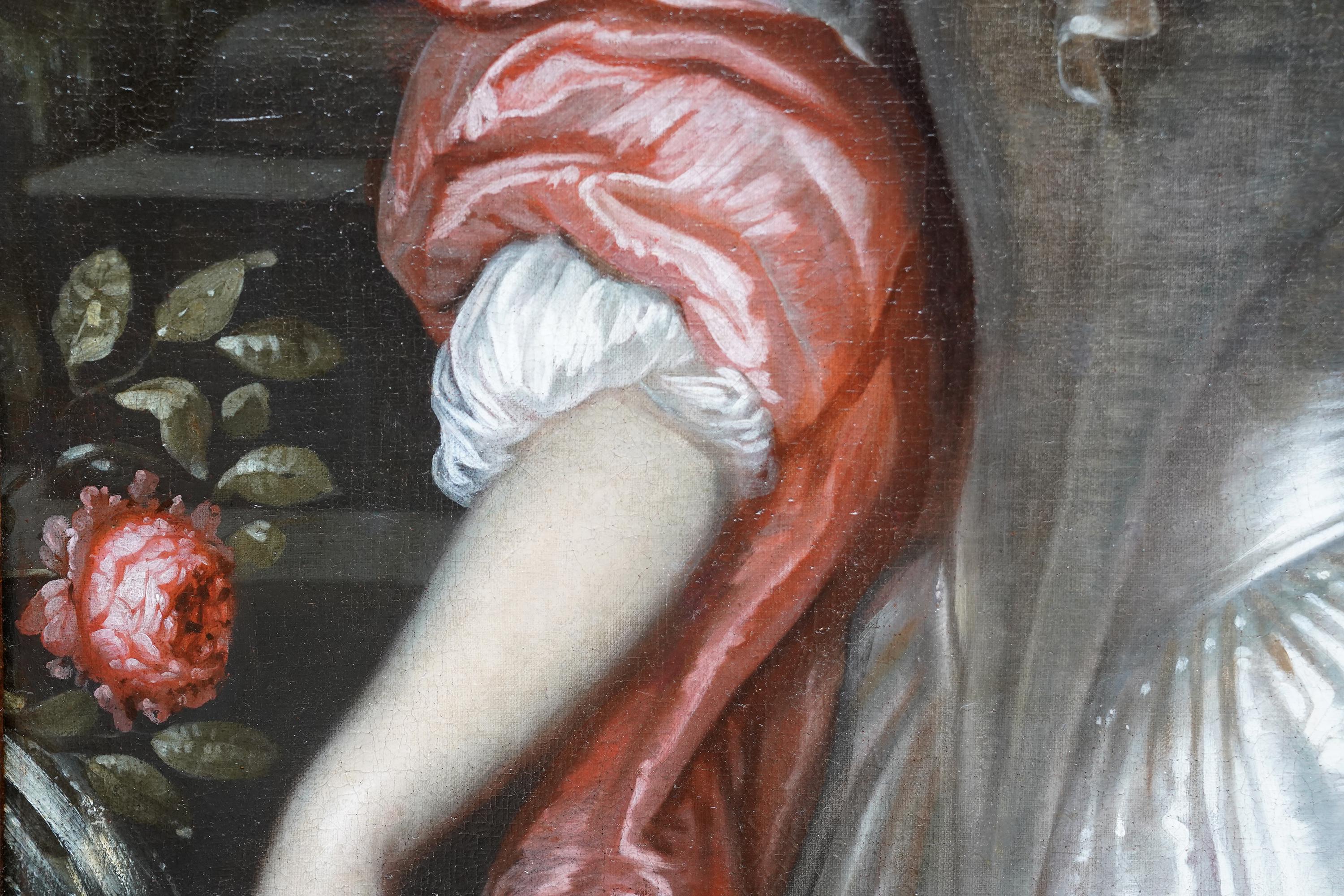Retrato de dama vestida de plata - Pintura al óleo retrato de arte holandés del Viejo Maestro en venta 4