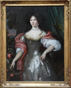 Antique Portrait of Lady in Silver Dress - Dutch Old Master art portrait oil painting