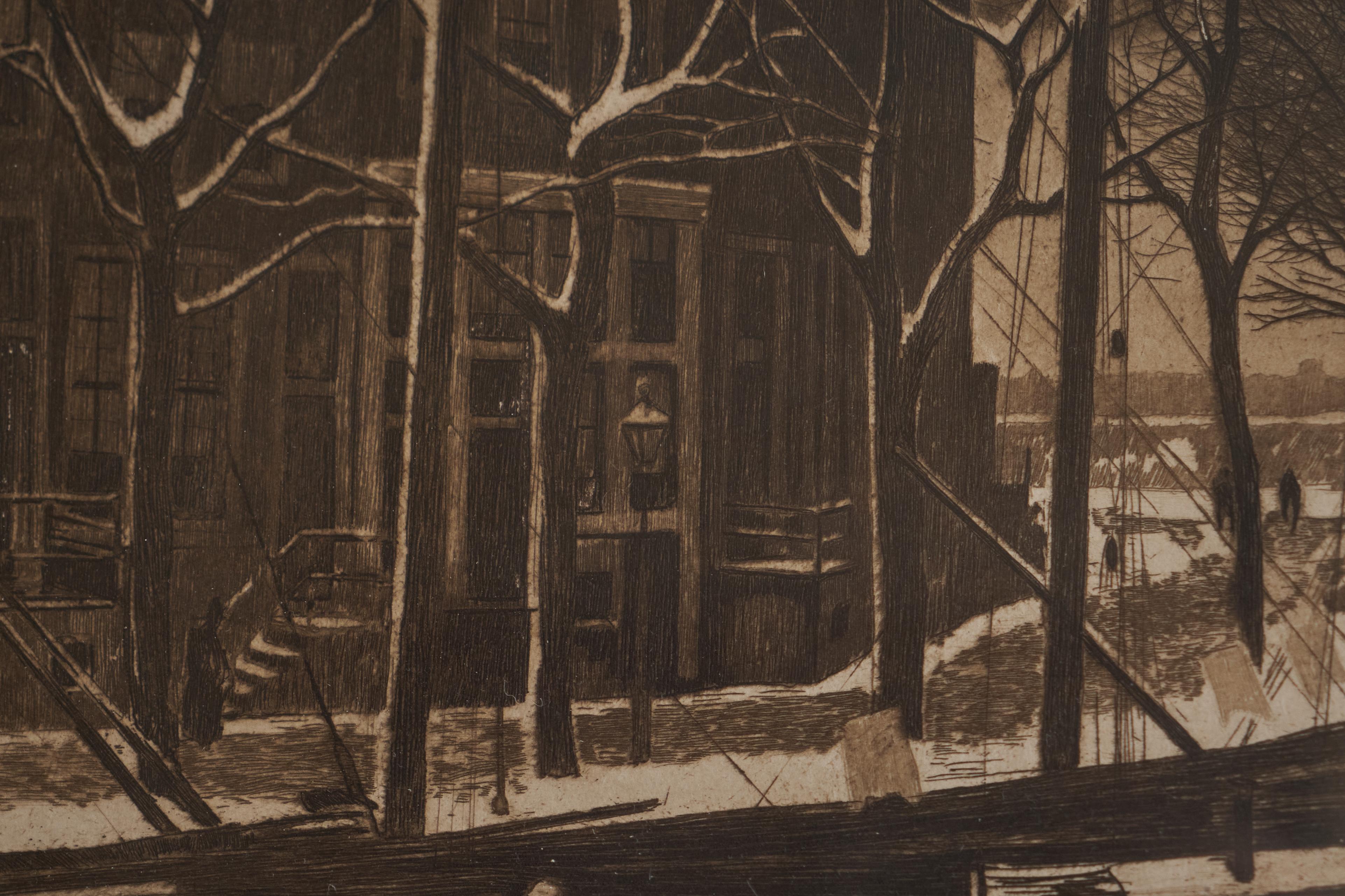 Willem Witsen „Amsterdam, Binnenkant lernte Sneeuw kennen“, handsignierte Radierung 1903 (Handgefertigt) im Angebot