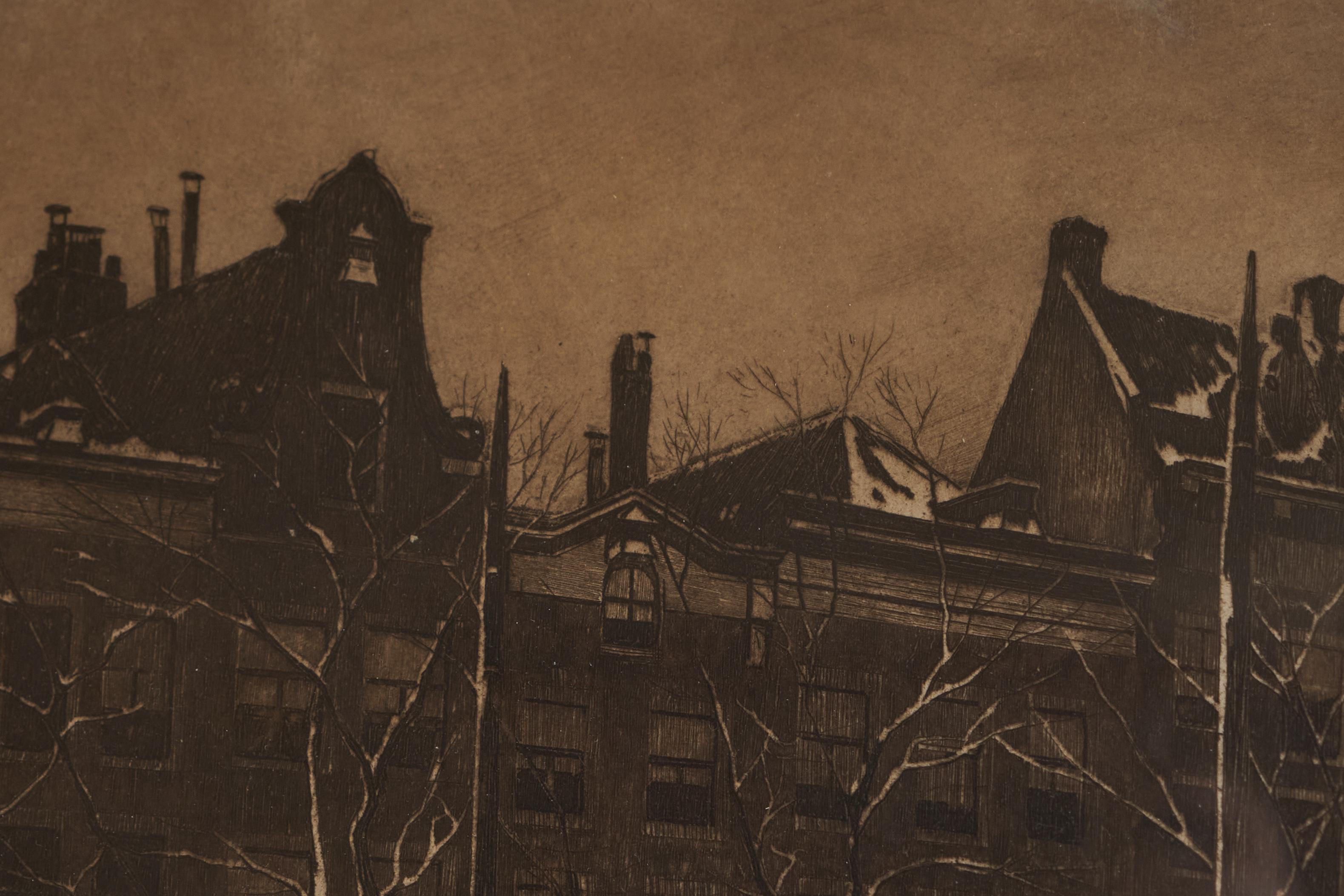 Willem Witsen „Amsterdam, Binnenkant lernte Sneeuw kennen“, handsignierte Radierung 1903 (20. Jahrhundert) im Angebot