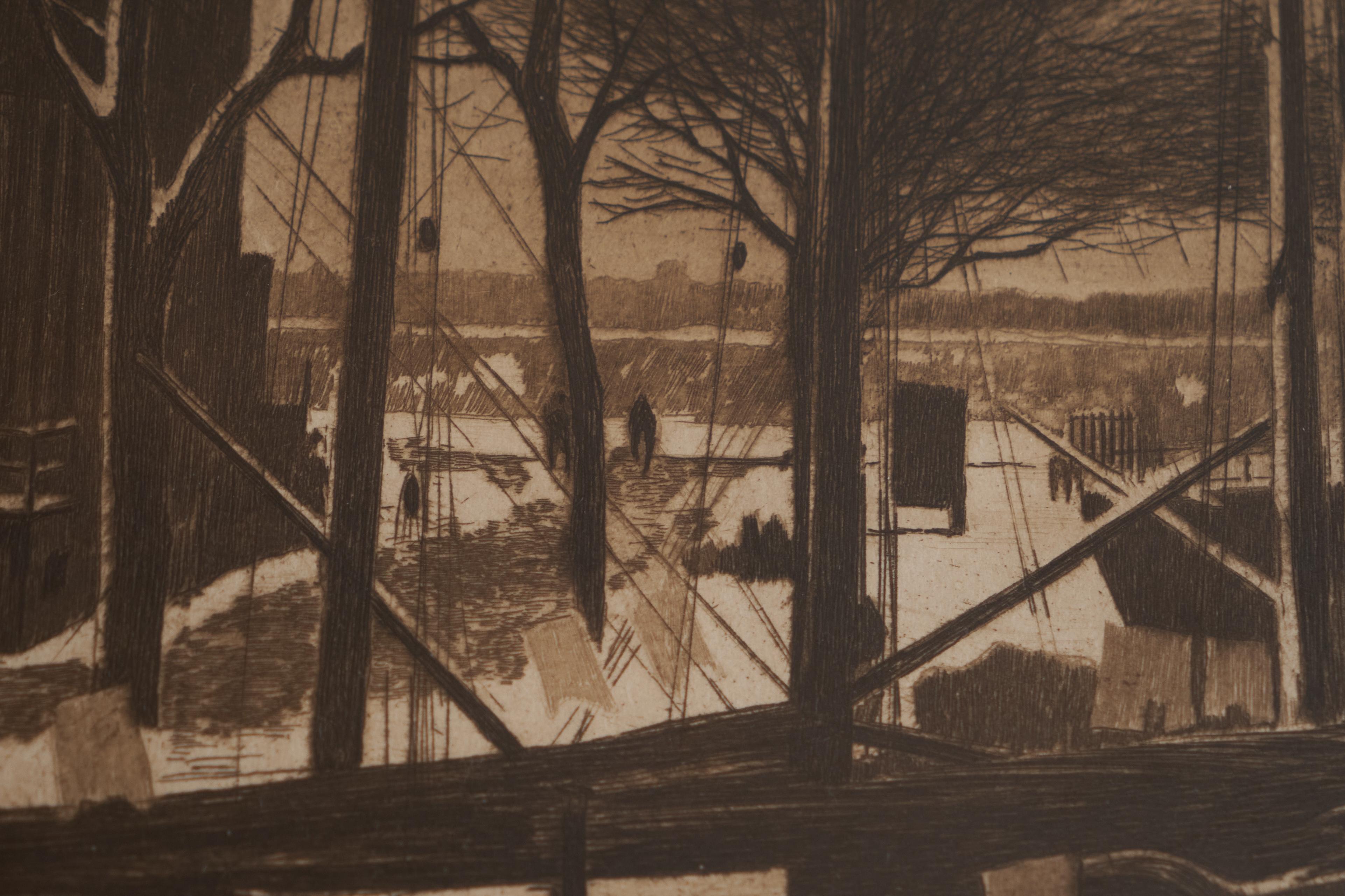 Willem Witsen „Amsterdam, Binnenkant lernte Sneeuw kennen“, handsignierte Radierung 1903 im Angebot 1