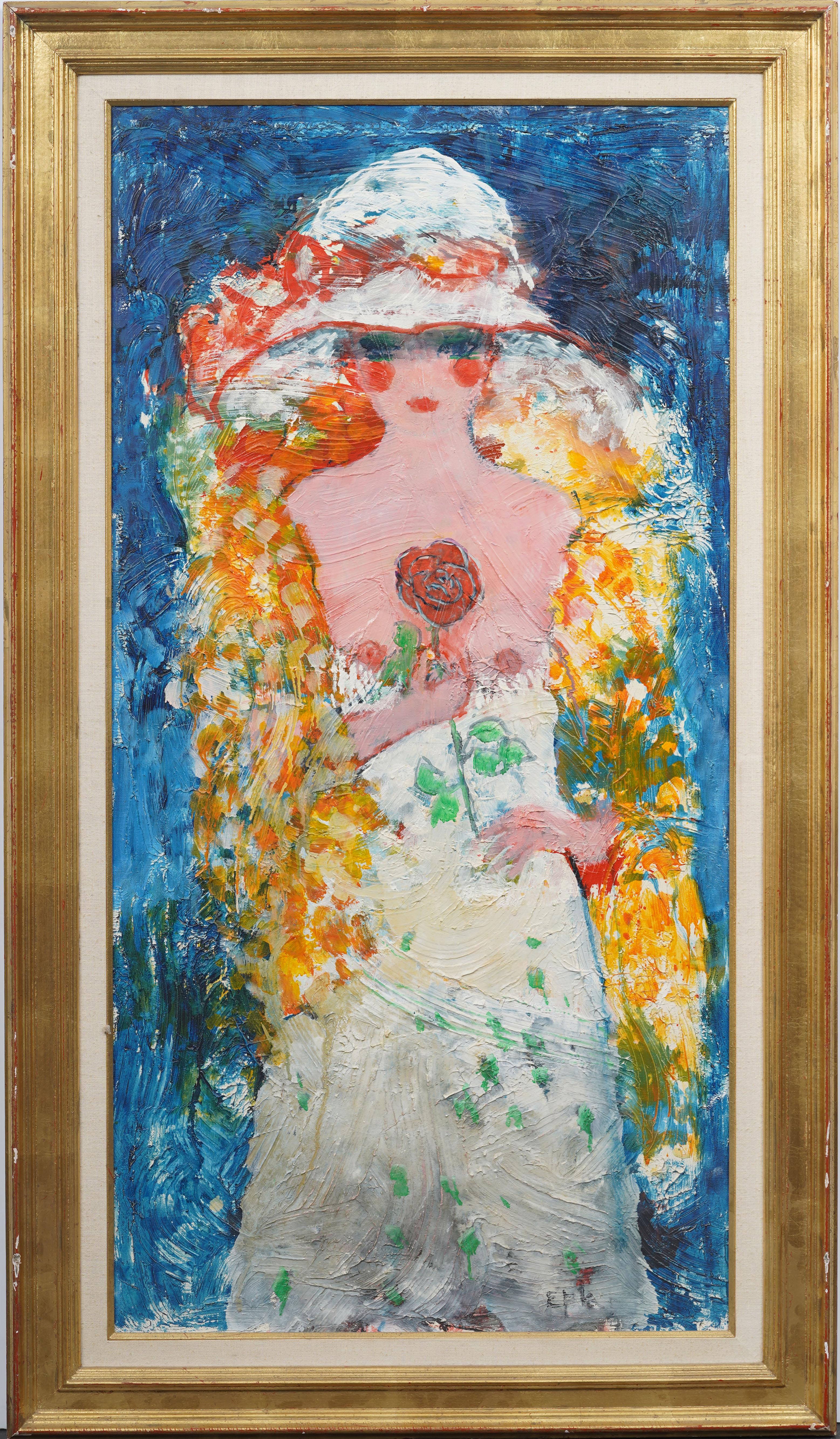 Antico dipinto ad olio originale modernista americano espressionista astratto incorniciato - Painting di Willering Epko 