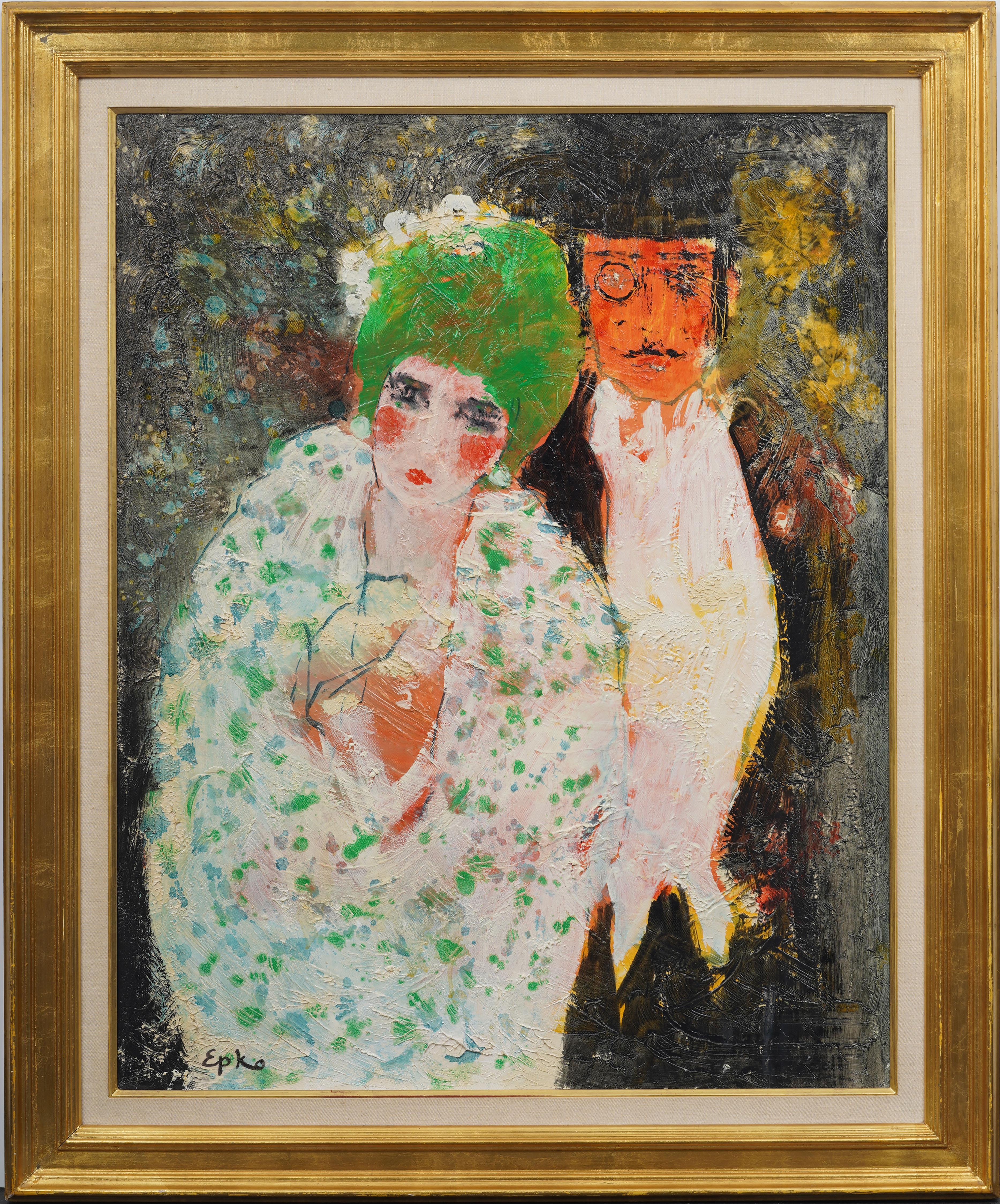 Peinture à l'huile originale encadrée, moderniste et expressionniste abstraite américaine ancienne - Painting de Willering Epko 