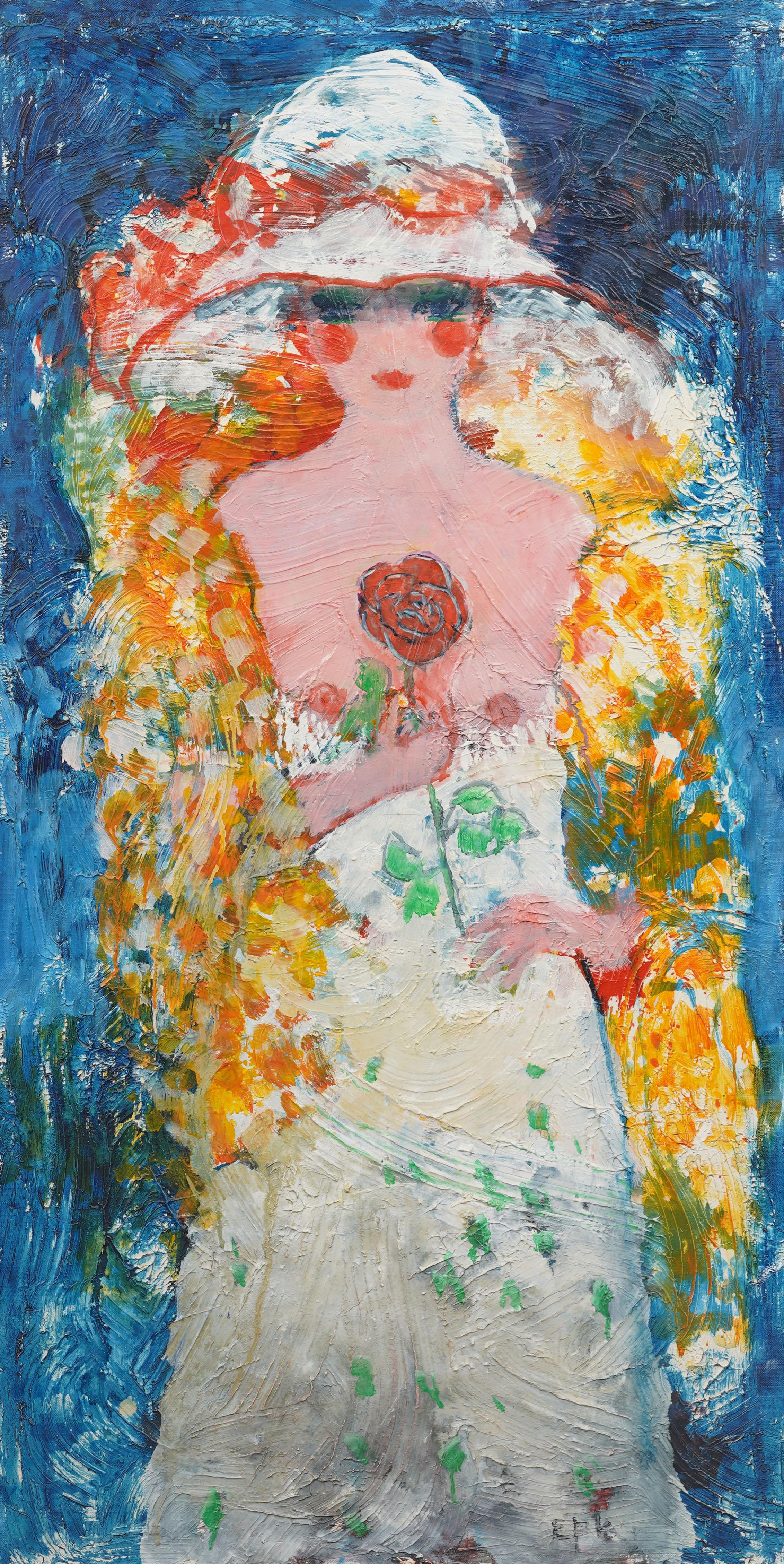 Antico dipinto ad olio originale modernista americano espressionista astratto incorniciato - Painting Moderno di Willering Epko 