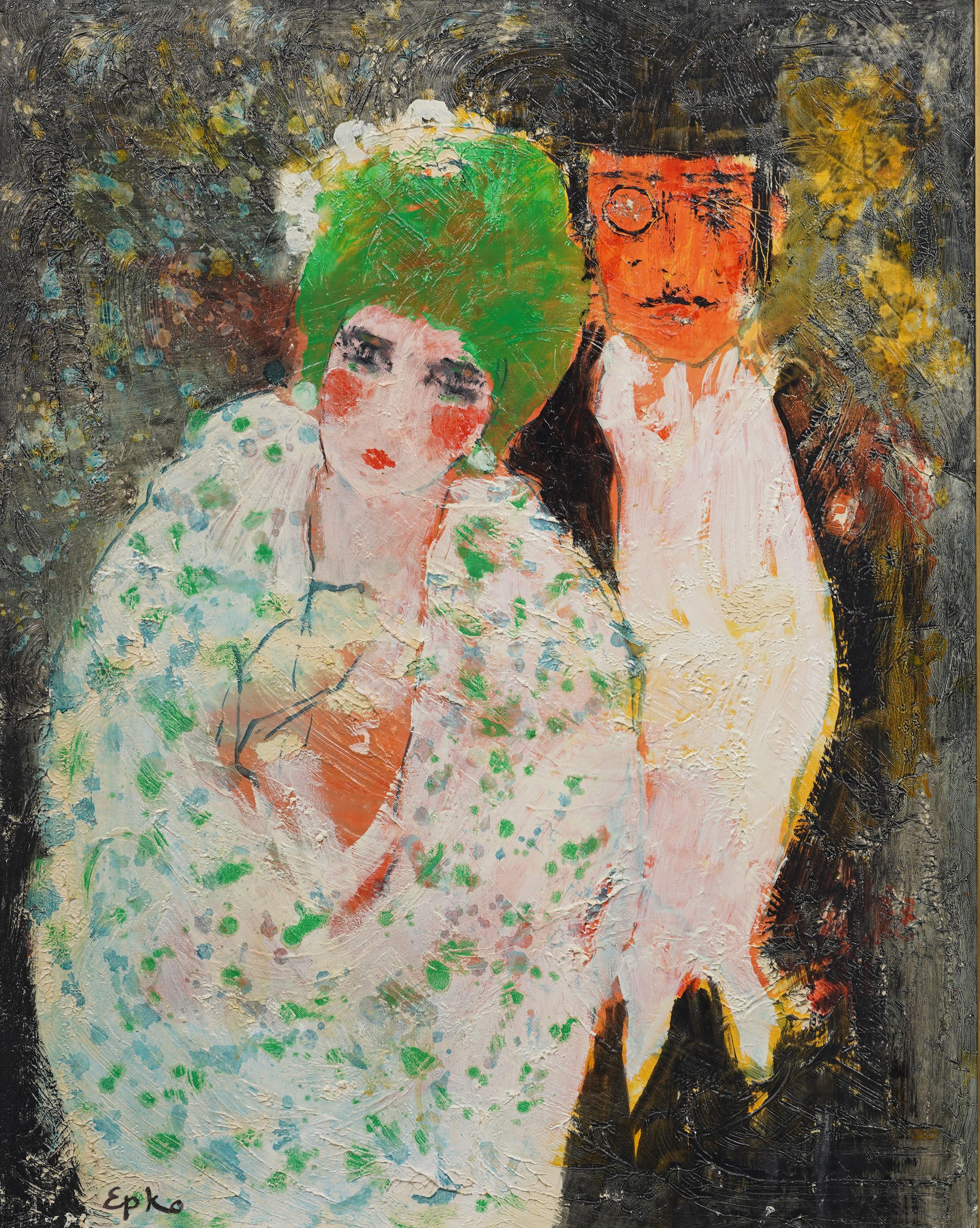 Peinture à l'huile originale encadrée, moderniste et expressionniste abstraite américaine ancienne - Moderne Painting par Willering Epko 