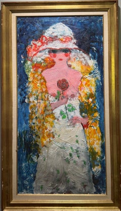 Peinture Impressionniste Fauviste POST Femme avec Chapeau Blanc