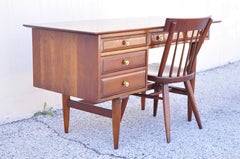 Willett Transitional Mid-Century Modern Cherry Wood Writing Desk and Side Chair