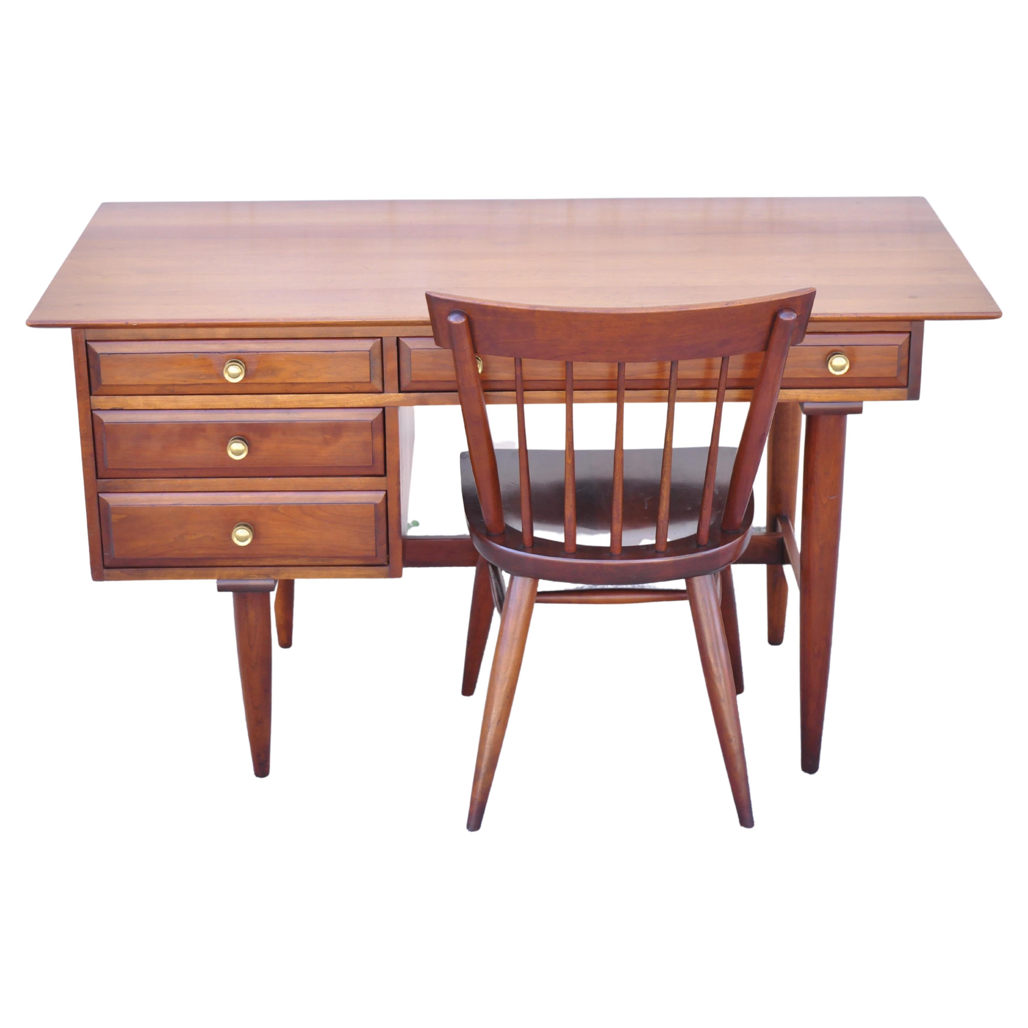 Willett Transitional Mid-Century Modern Cherry Wood Writing Desk and Side Chair