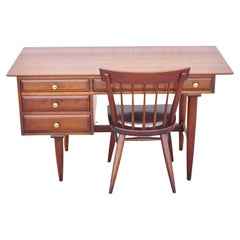 Willett Transitional Mid-Century Modern Cherry Wood Writing Desk and Side Chair