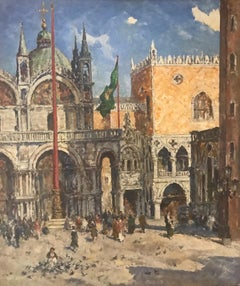'St Marks Square' Venice painting of architecture & figures. Venetian City scene